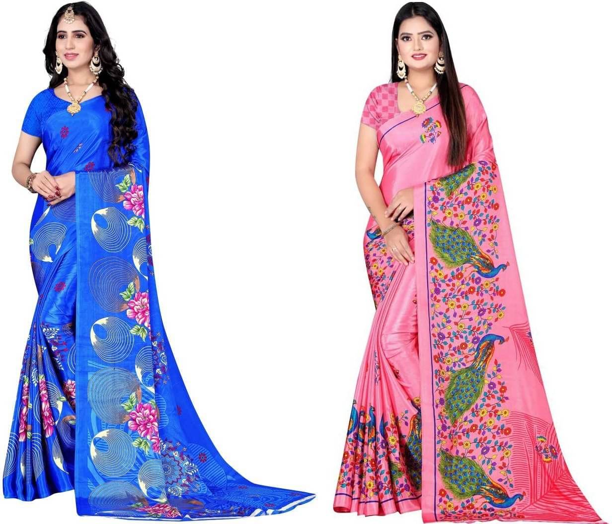 LEELAVATI Crepe Printed Saree With Unstitched Blouse Piece ( Multicolor ) LEELAVATI Crepe Printed Saree With Unstitched Blouse Piece ( Multicolor )