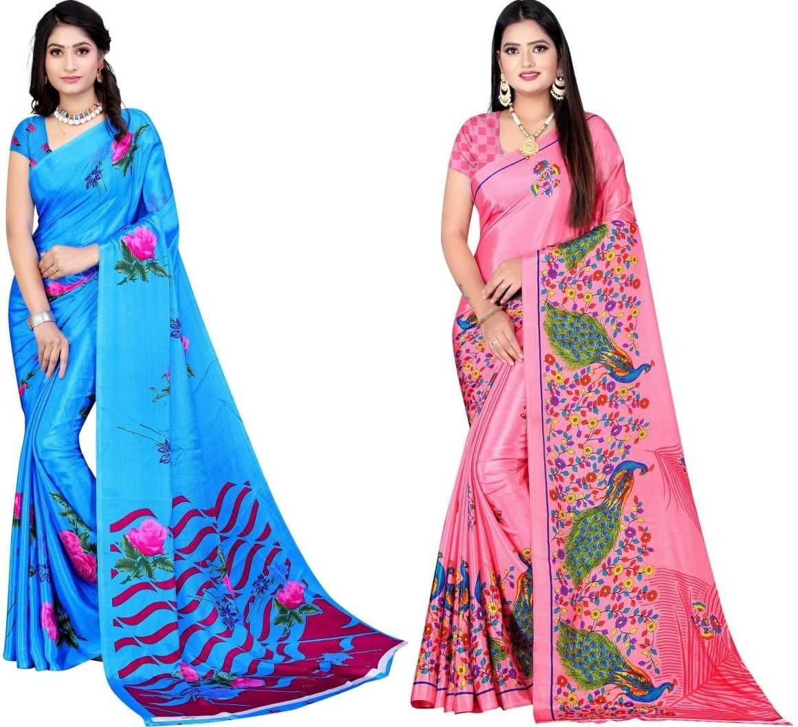 LEELAVATI Crepe Printed Saree With Unstitched Blouse Piece ( Multicolor ) LEELAVATI Crepe Printed Saree With Unstitched Blouse Piece ( Multicolor )
