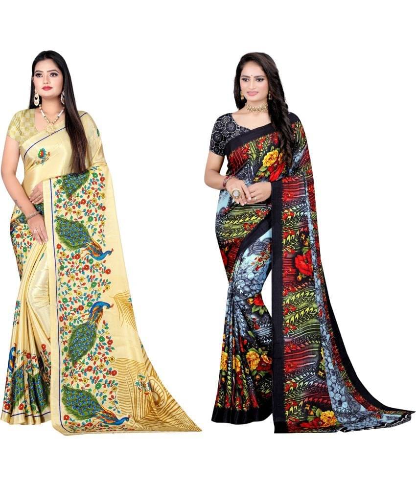 LEELAVATI Crepe Printed Saree With Unstitched Blouse Piece ( Multicolor ) LEELAVATI Crepe Printed Saree With Unstitched Blouse Piece ( Multicolor )