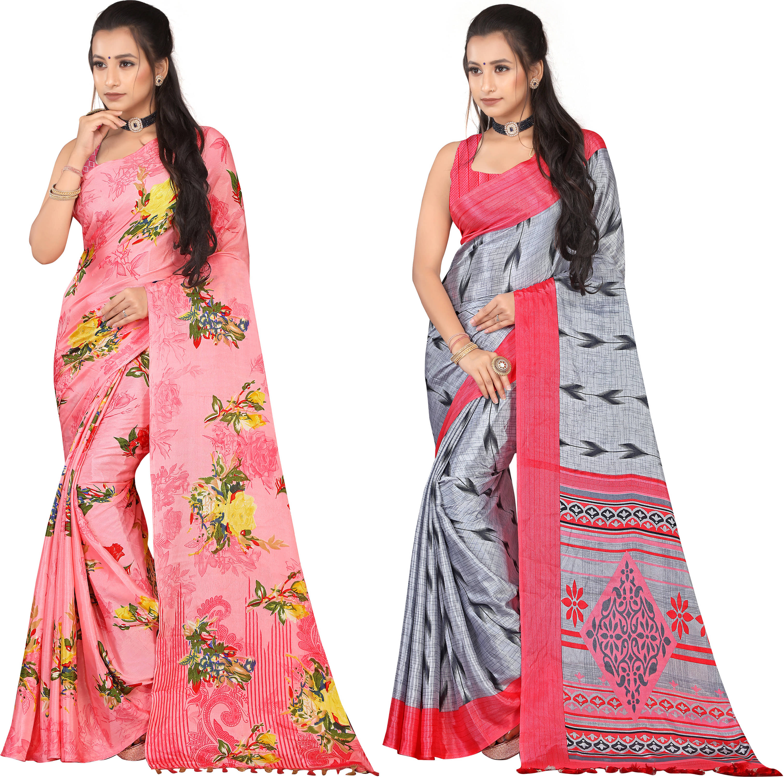 LEELAVATI Crepe Printed Saree With Unstitched Blouse Piece ( Multicolor ) - Sarees | Buy online on ZillyBuy