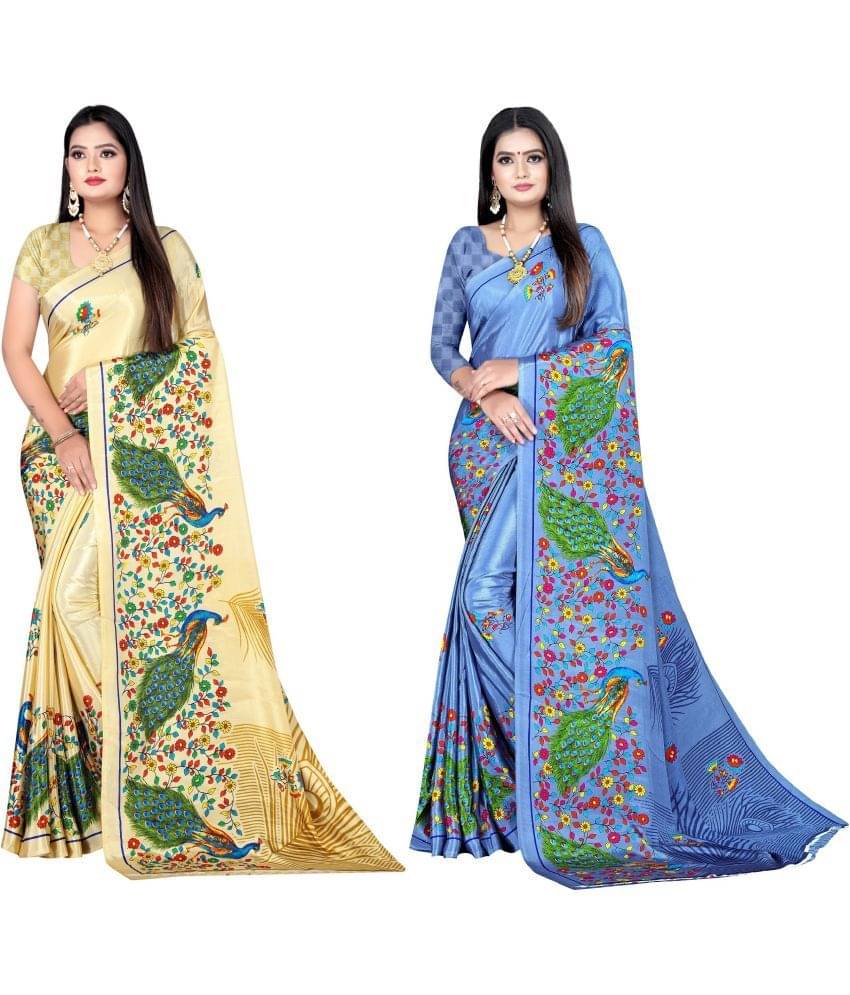 LEELAVATI Crepe Printed Saree With Unstitched Blouse Piece ( Multicolor ) LEELAVATI Crepe Printed Saree With Unstitched Blouse Piece ( Multicolor )