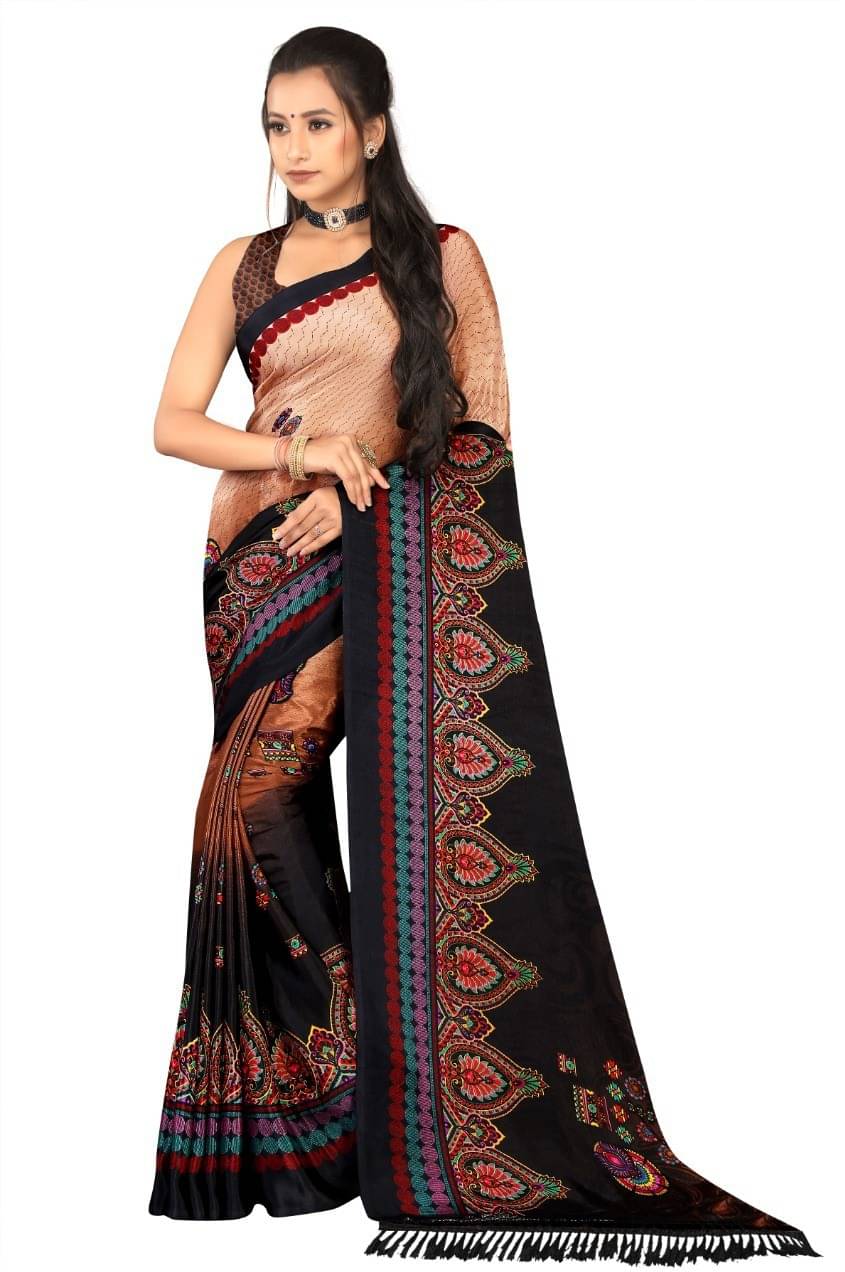 LEELAVATI Crepe Embroidered Saree With Unstitched Blouse Piece ( Multicolor ) LEELAVATI Crepe Embroidered Saree With Unstitched Blouse Piece ( Multicolor )