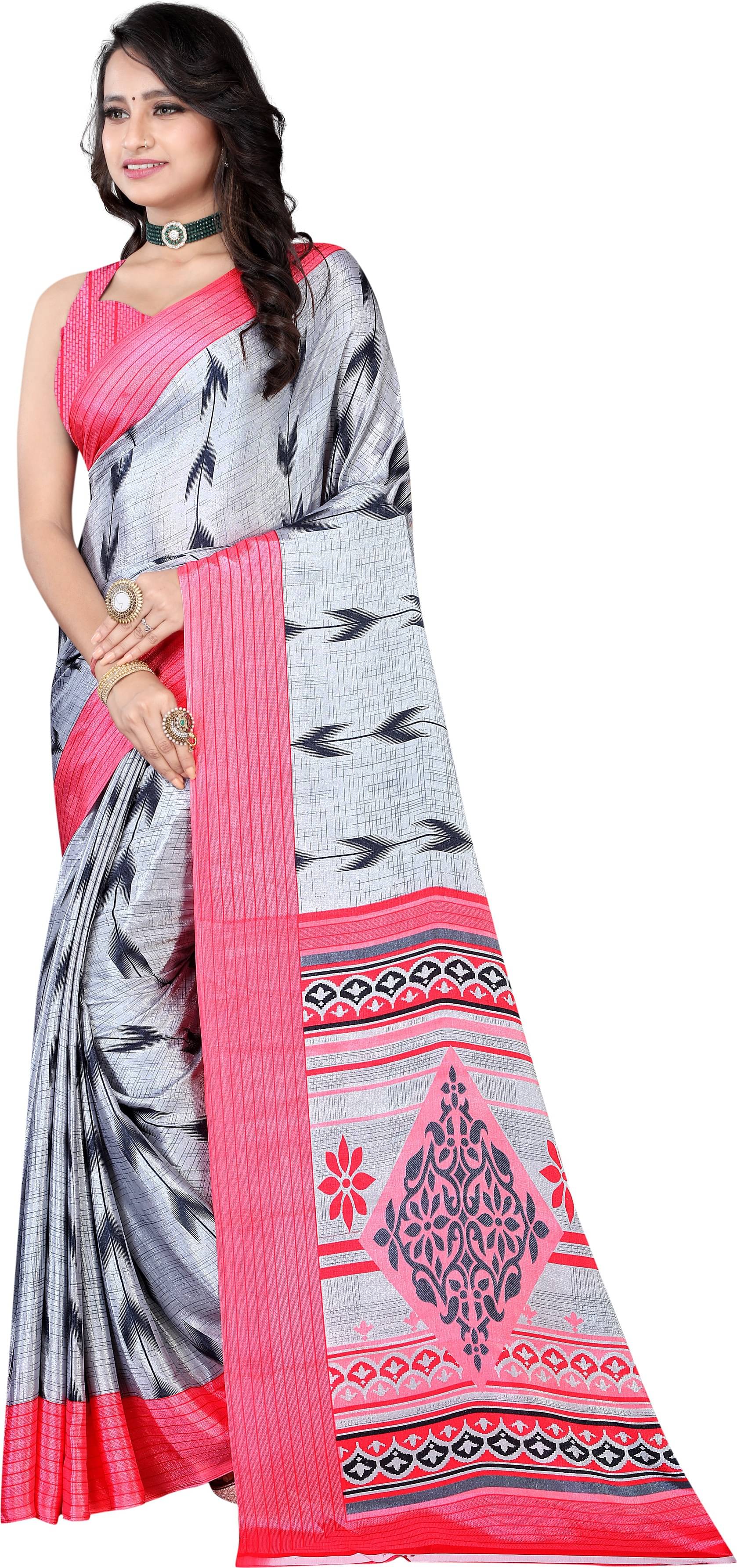 LEELAVATI Crepe Printed Saree With Unstitched Blouse Piece ( Multicolor ) LEELAVATI Crepe Printed Saree With Unstitched Blouse Piece ( Multicolor )