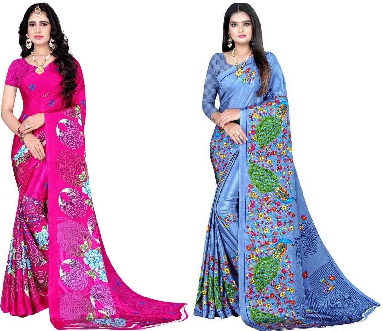 LEELAVATI Crepe Printed Saree With Unstitched Blouse Piece ( Multicolor ) LEELAVATI Crepe Printed Saree With Unstitched Blouse Piece ( Multicolor )