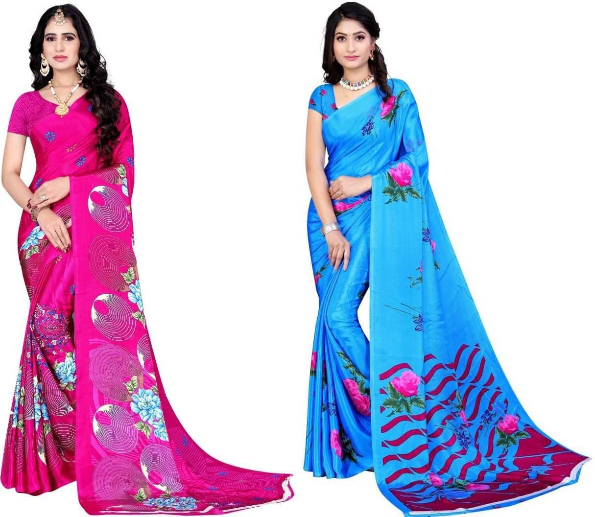 LEELAVATI Crepe Printed Saree With Unstitched Blouse Piece ( Multicolor ) LEELAVATI Crepe Printed Saree With Unstitched Blouse Piece ( Multicolor )