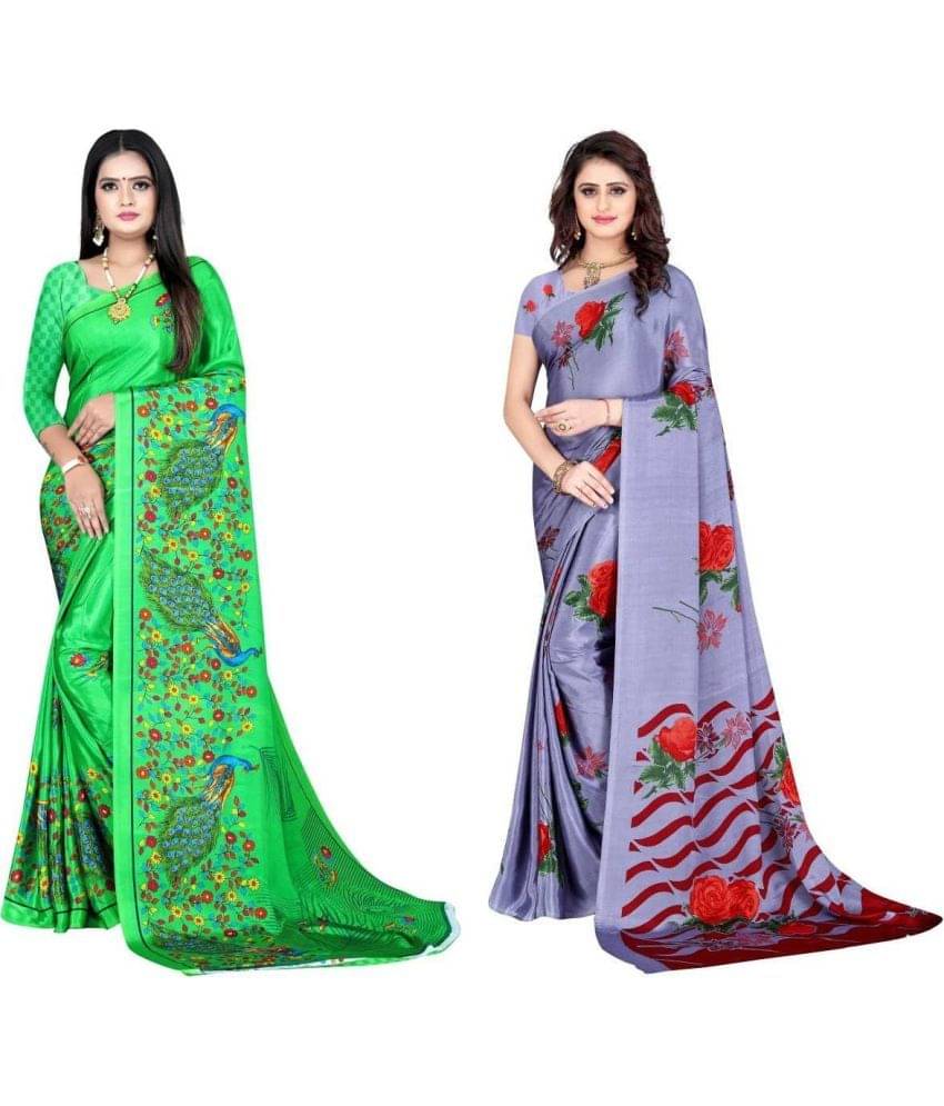     			LEELAVATI Crepe Printed Saree With Unstitched Blouse Piece ( Multicolor )