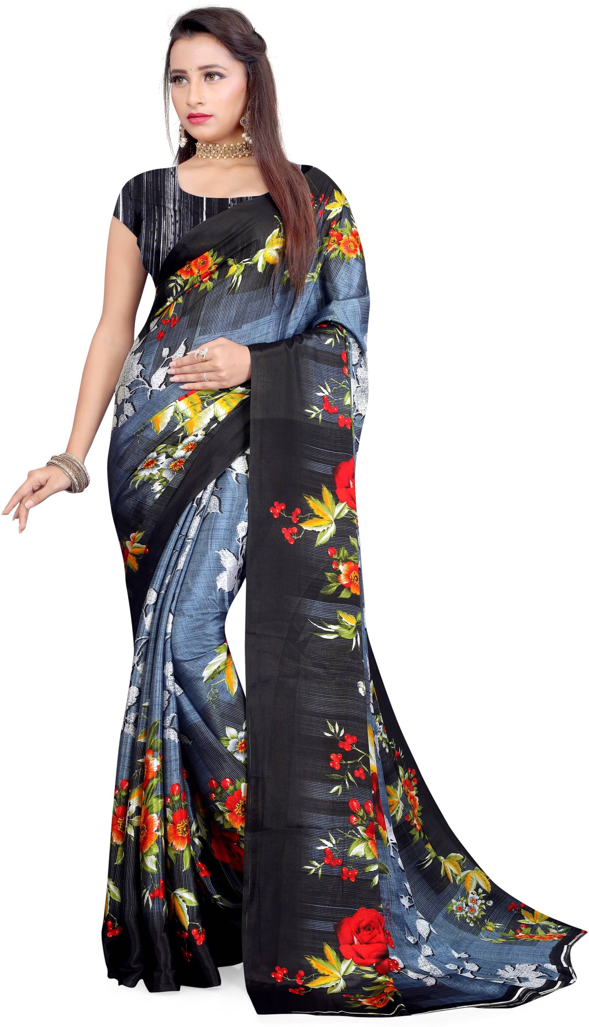 LEELAVATI Crepe Printed Saree With Unstitched Blouse Piece ( Multicolor ) LEELAVATI Crepe Printed Saree With Unstitched Blouse Piece ( Multicolor )