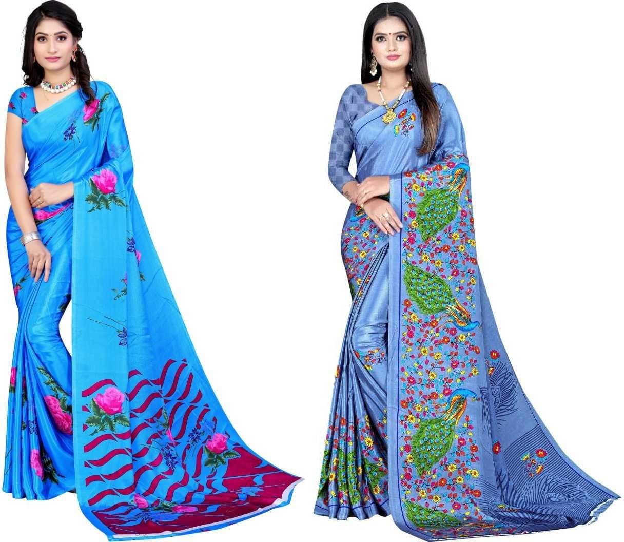 LEELAVATI Crepe Printed Saree With Unstitched Blouse Piece ( Multicolor ) LEELAVATI Crepe Printed Saree With Unstitched Blouse Piece ( Multicolor )