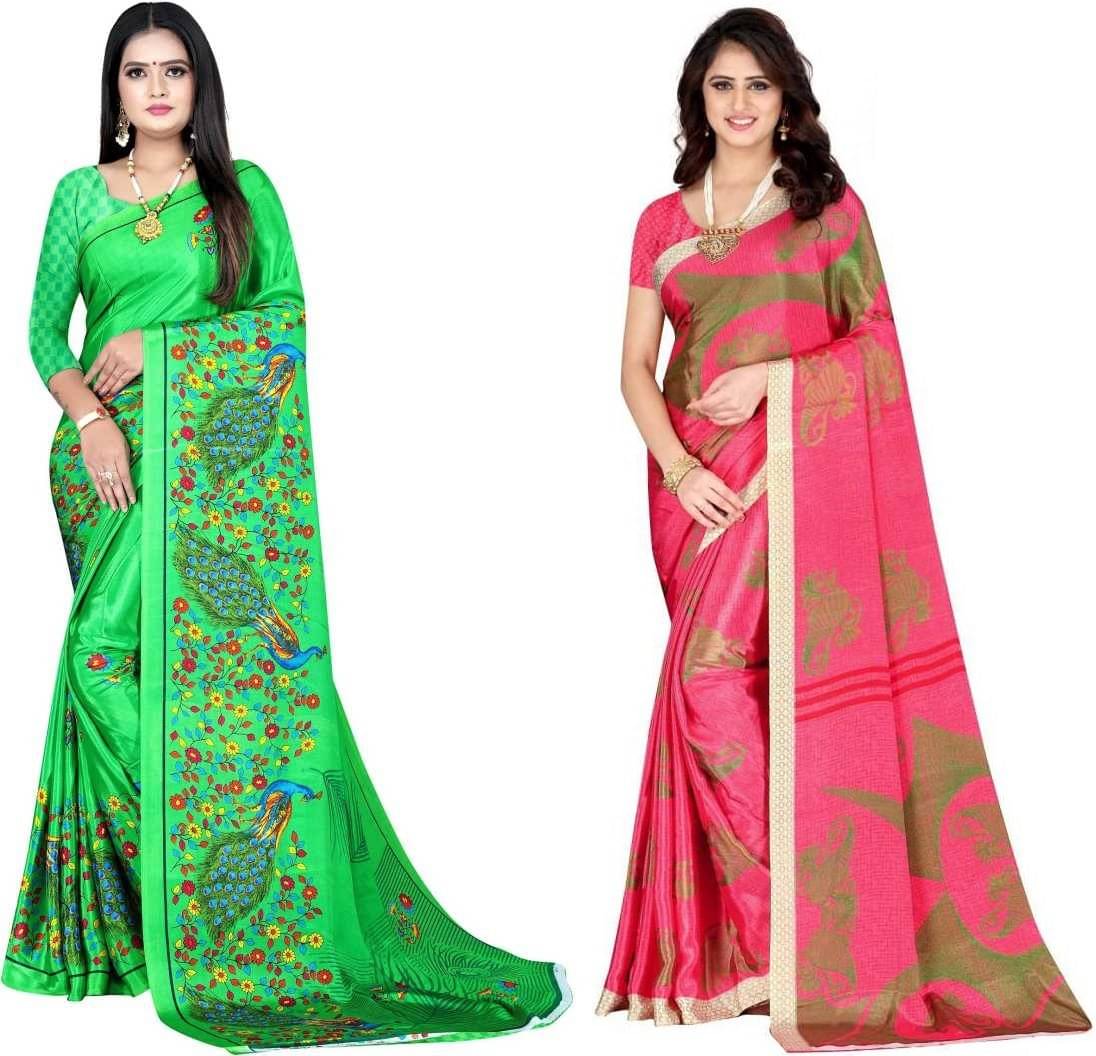 LEELAVATI Crepe Printed Saree With Unstitched Blouse Piece ( Multicolor ) LEELAVATI Crepe Printed Saree With Unstitched Blouse Piece ( Multicolor )