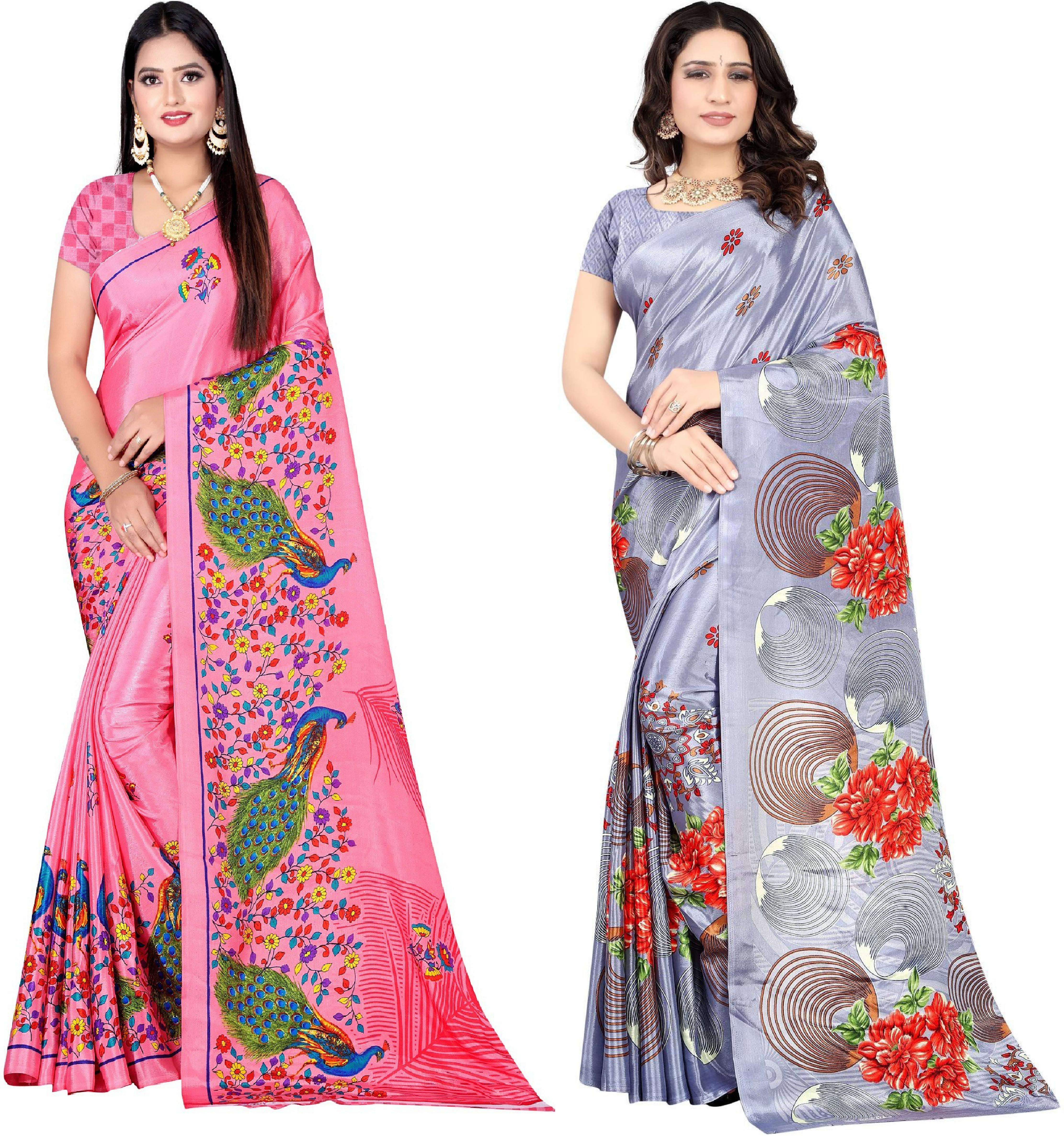 LEELAVATI Crepe Printed Saree With Unstitched Blouse Piece ( Multicolor ) LEELAVATI Crepe Printed Saree With Unstitched Blouse Piece ( Multicolor )