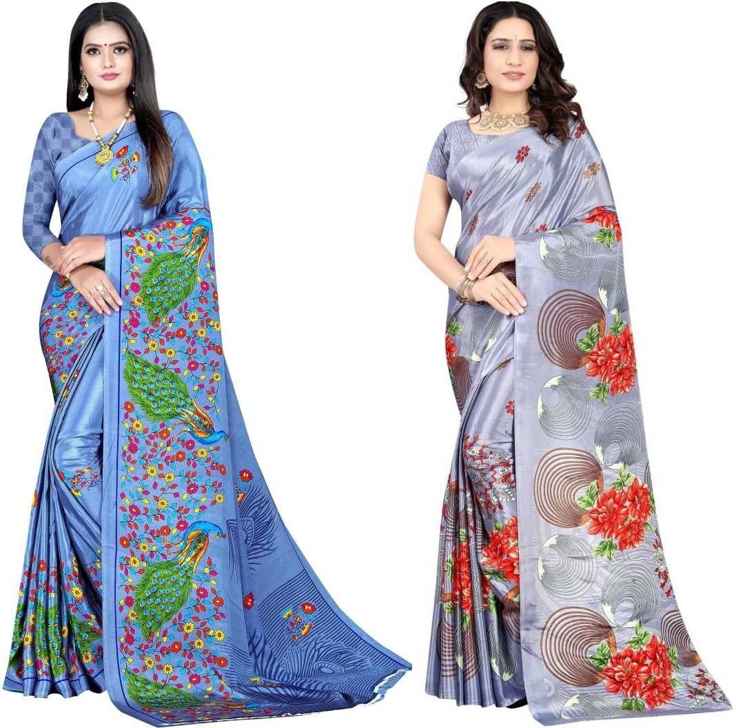 LEELAVATI Crepe Printed Saree With Unstitched Blouse Piece ( Multicolor ) LEELAVATI Crepe Printed Saree With Unstitched Blouse Piece ( Multicolor )