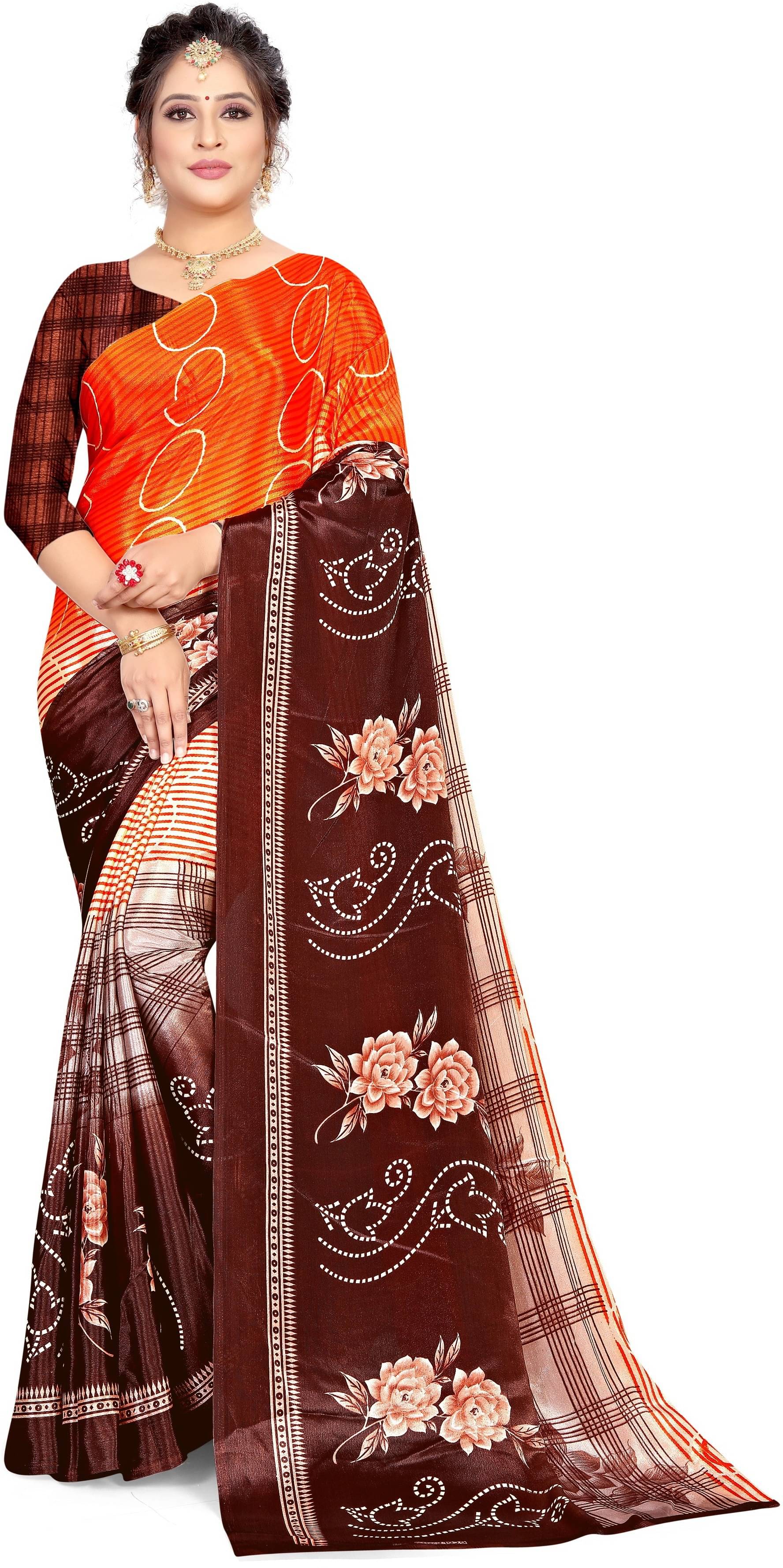     			LEELAVATI Crepe Printed Saree With Unstitched Blouse Piece ( Multicolor )