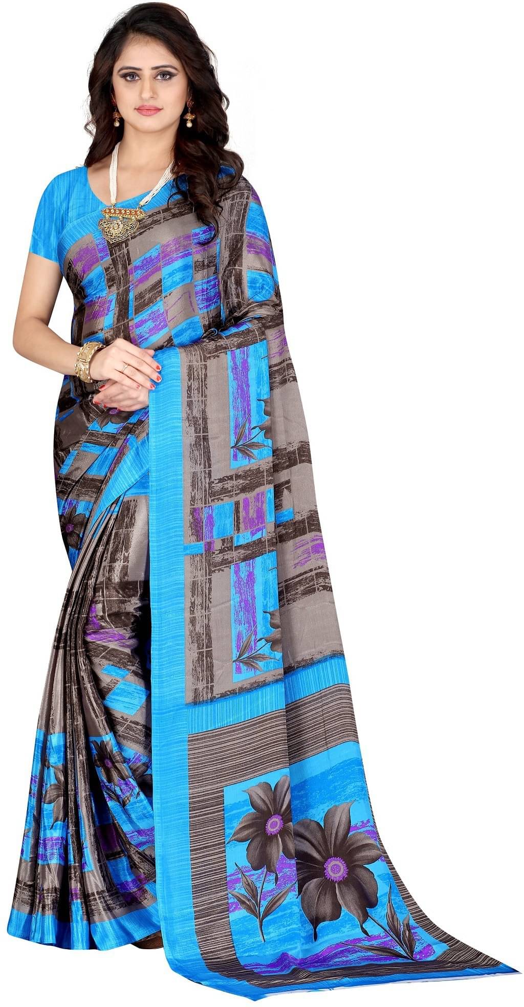 LEELAVATI Crepe Printed Saree With Unstitched Blouse Piece ( Multicolor ) LEELAVATI Crepe Printed Saree With Unstitched Blouse Piece ( Multicolor )