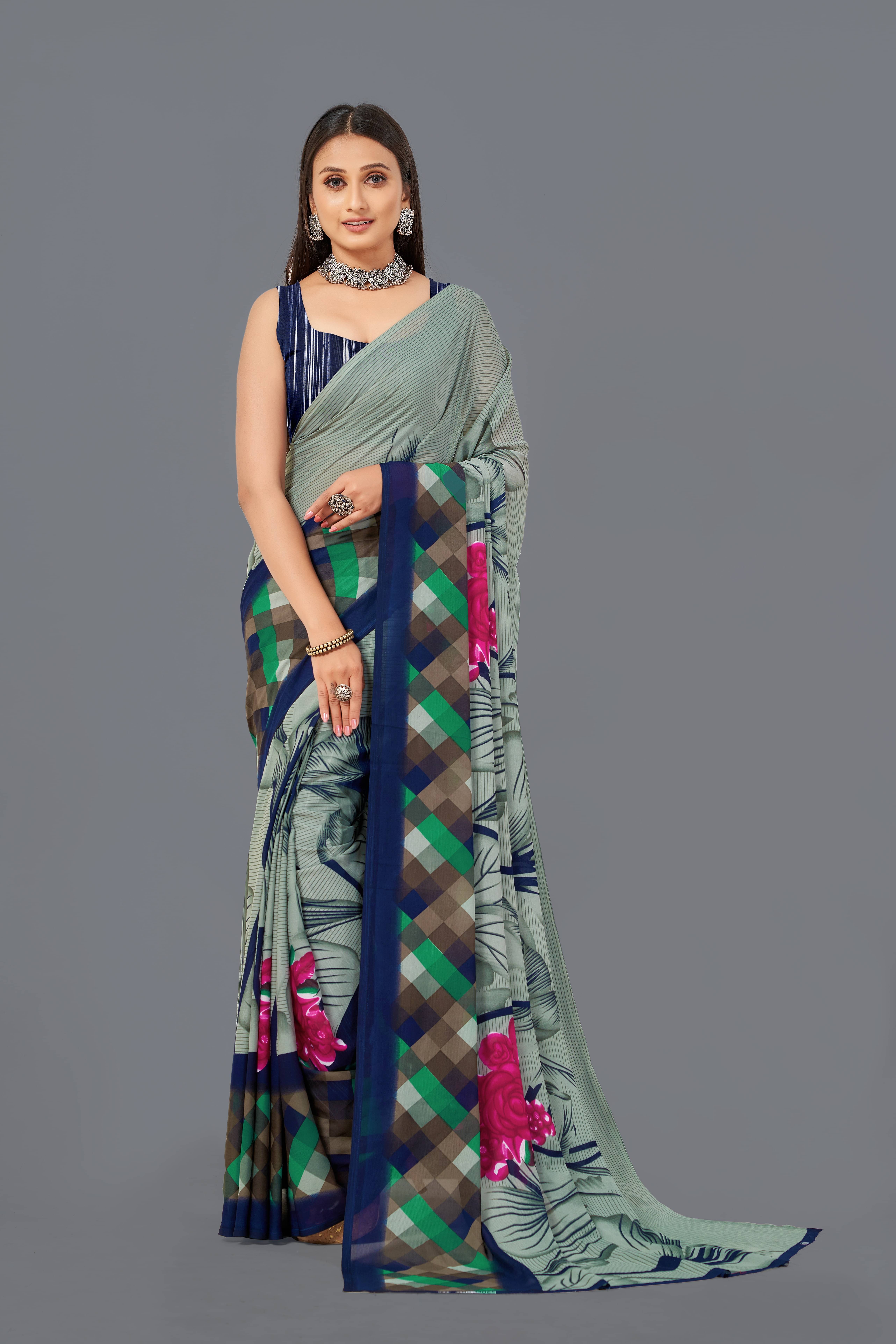 LEELAVATI Georgette Printed Saree With Unstitched Blouse Piece ( Multicolor ) LEELAVATI Georgette Printed Saree With Unstitched Blouse Piece ( Multicolor )