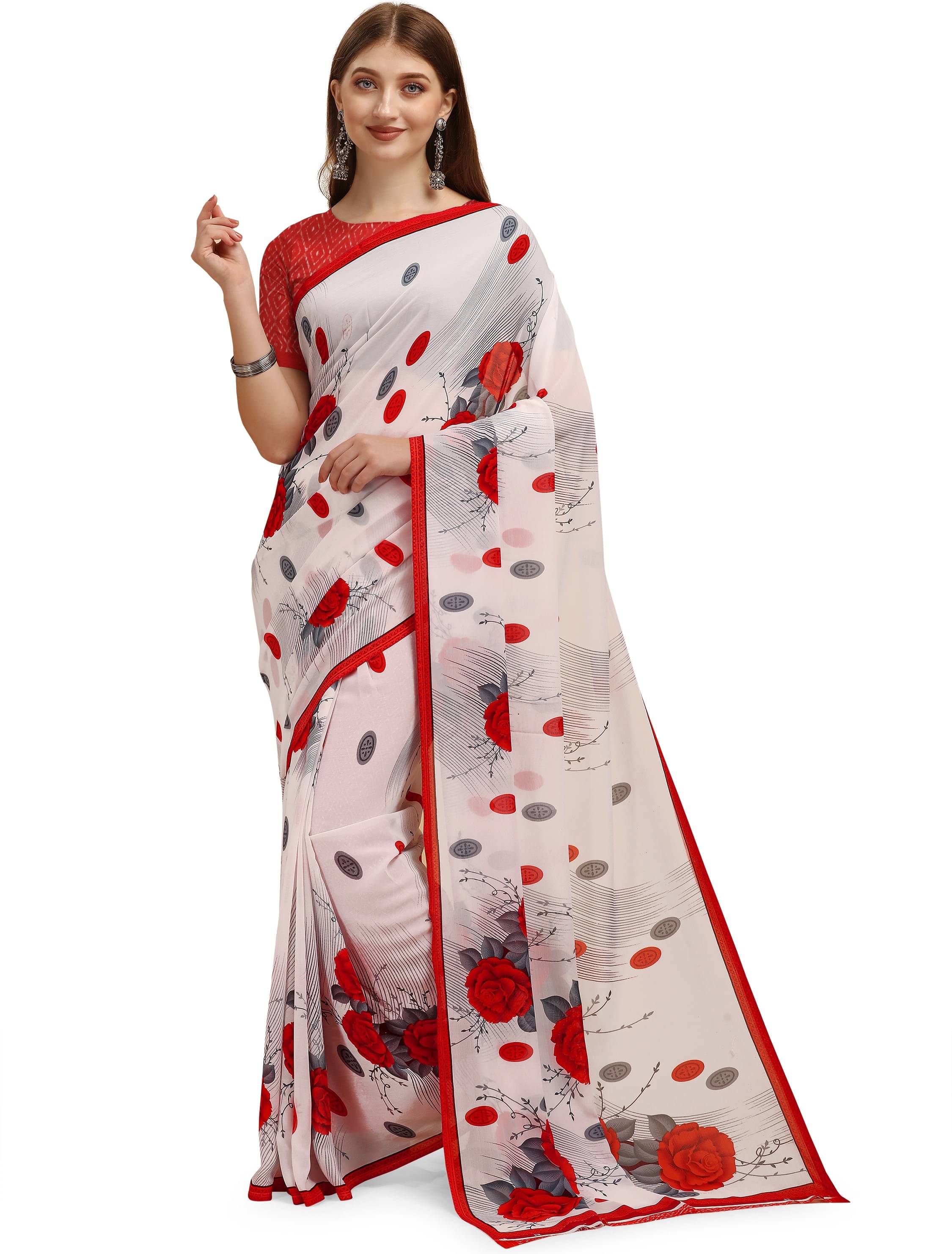     			LEELAVATI Georgette Printed Saree With Unstitched Blouse Piece ( Multicolor )