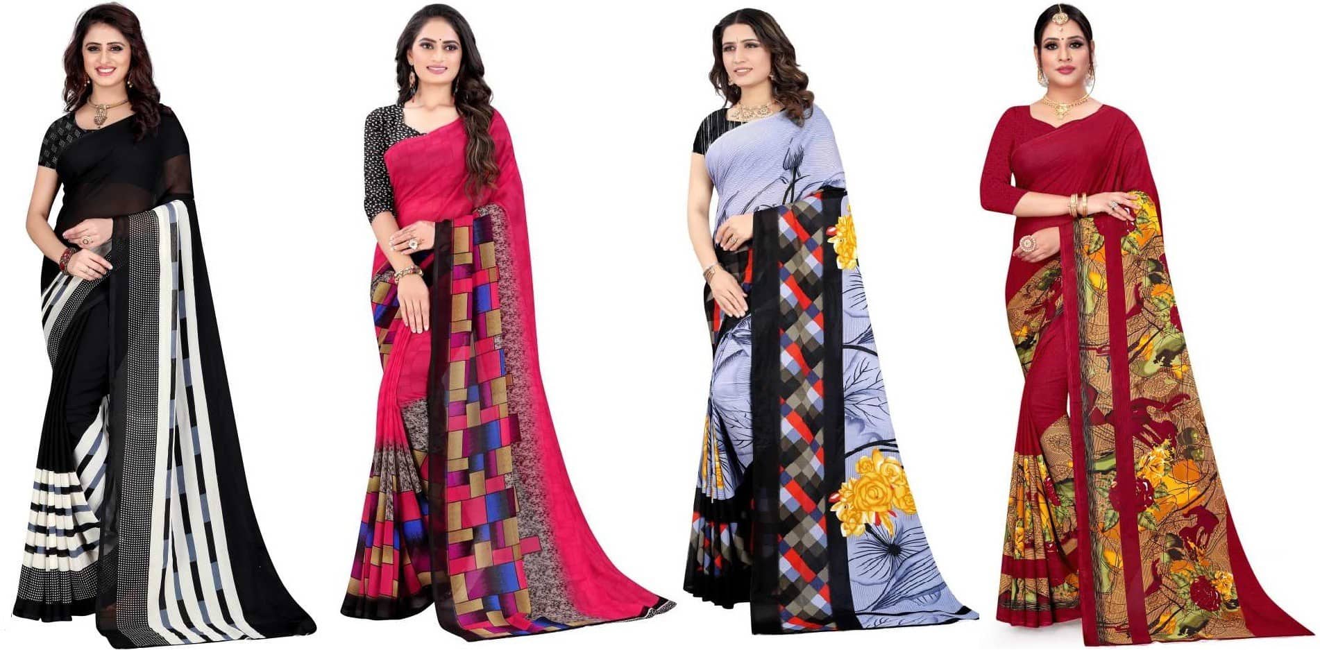 LEELAVATI Georgette Printed Saree With Unstitched Blouse Piece ( Multicolor ) - Sarees | Buy online on ZillyBuy