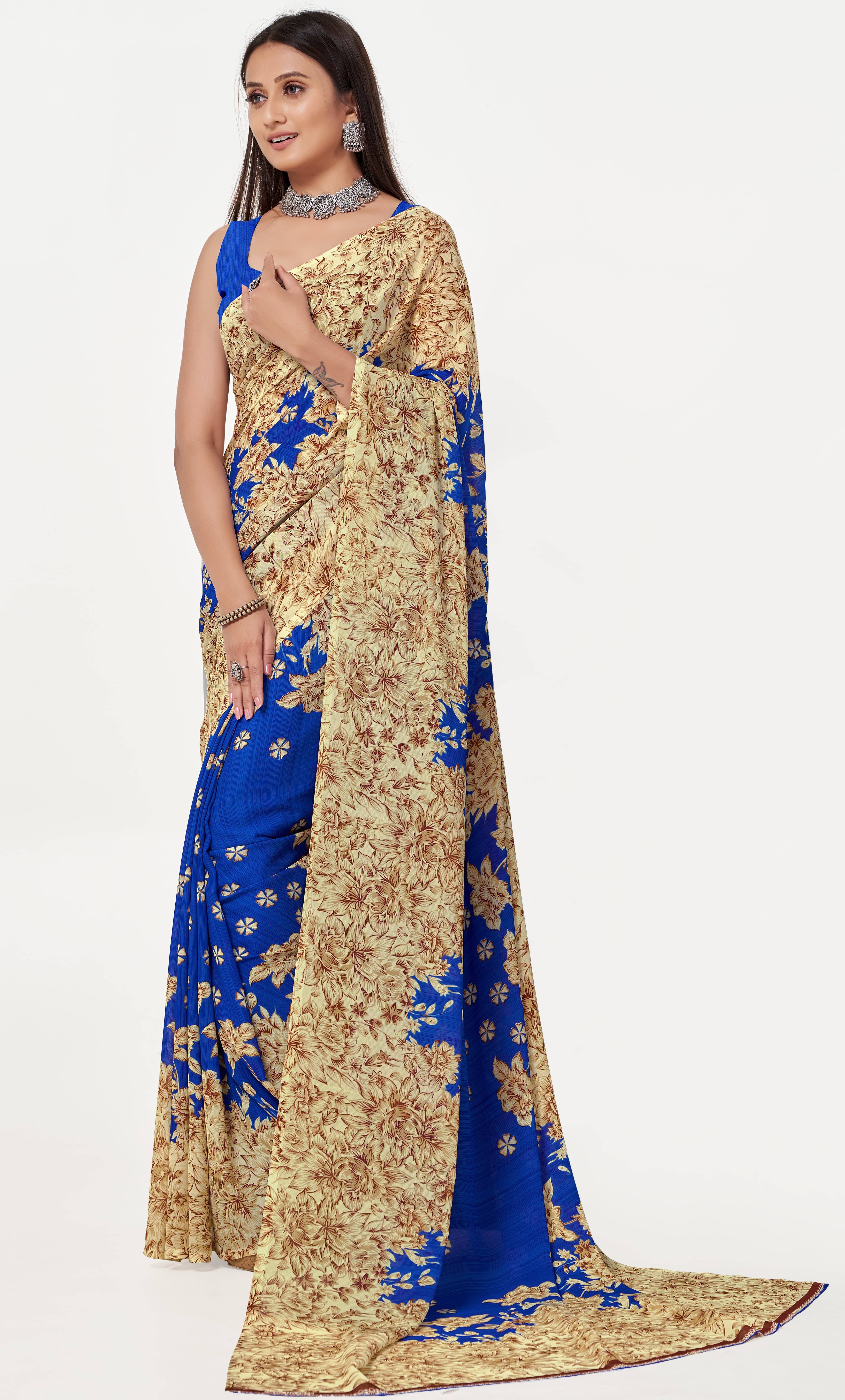 LEELAVATI Georgette Printed Saree With Unstitched Blouse Piece ( Multicolor ) - Sarees | Buy online on ZillyBuy