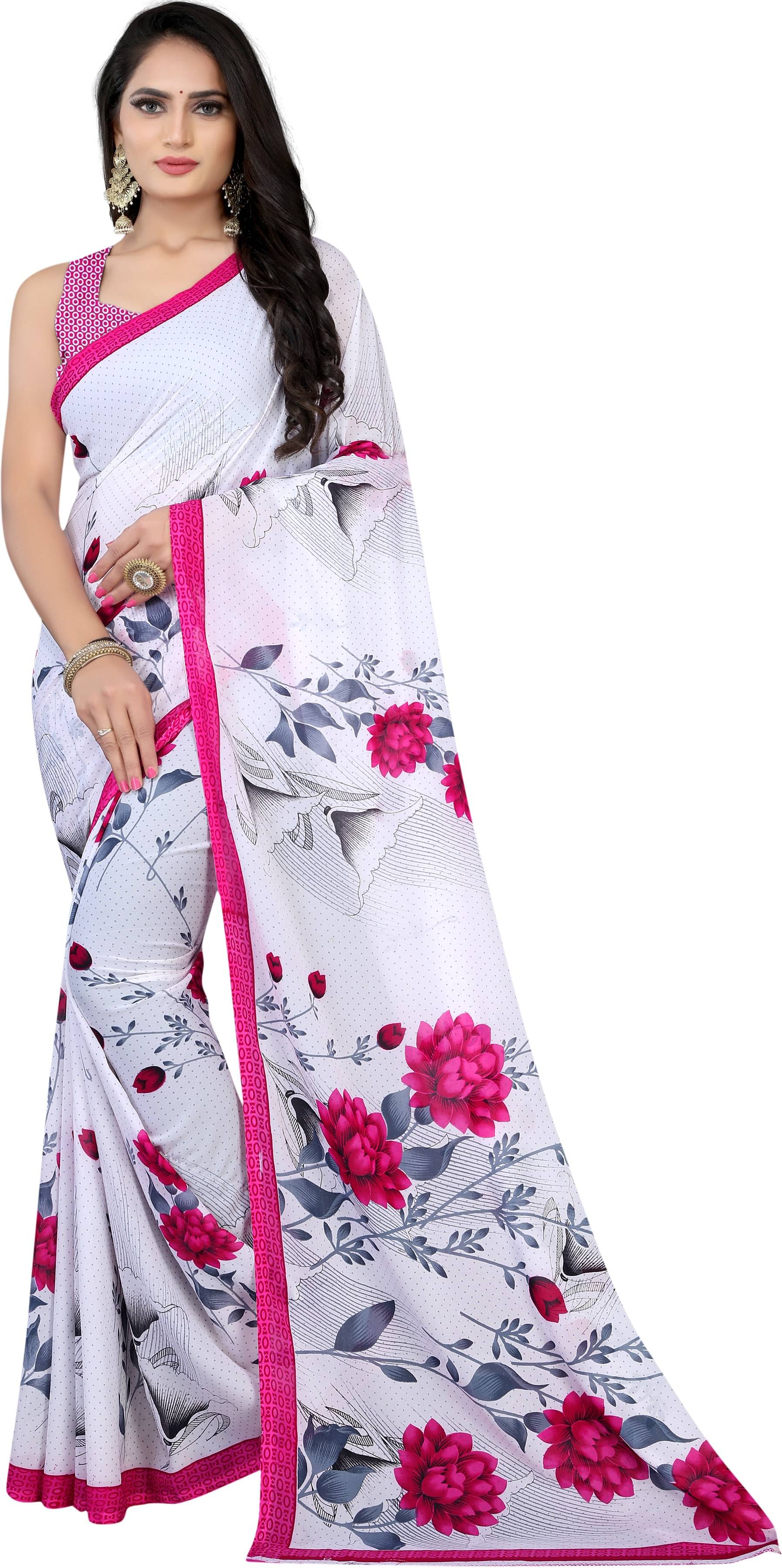     			LEELAVATI Georgette Printed Saree With Unstitched Blouse Piece ( Multicolor )