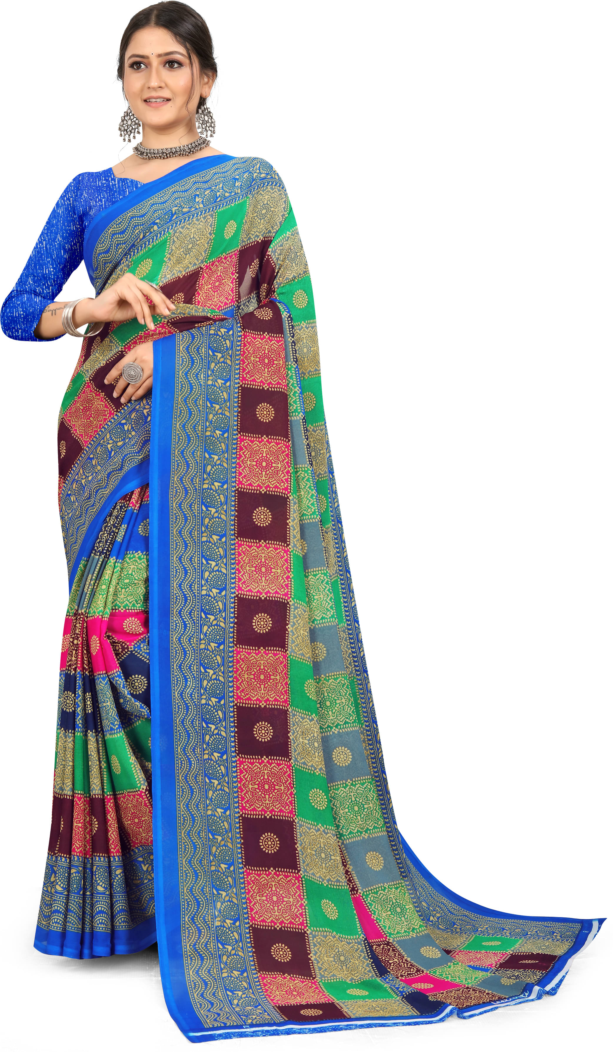     			LEELAVATI Georgette Printed Saree With Unstitched Blouse Piece ( Multicolor )