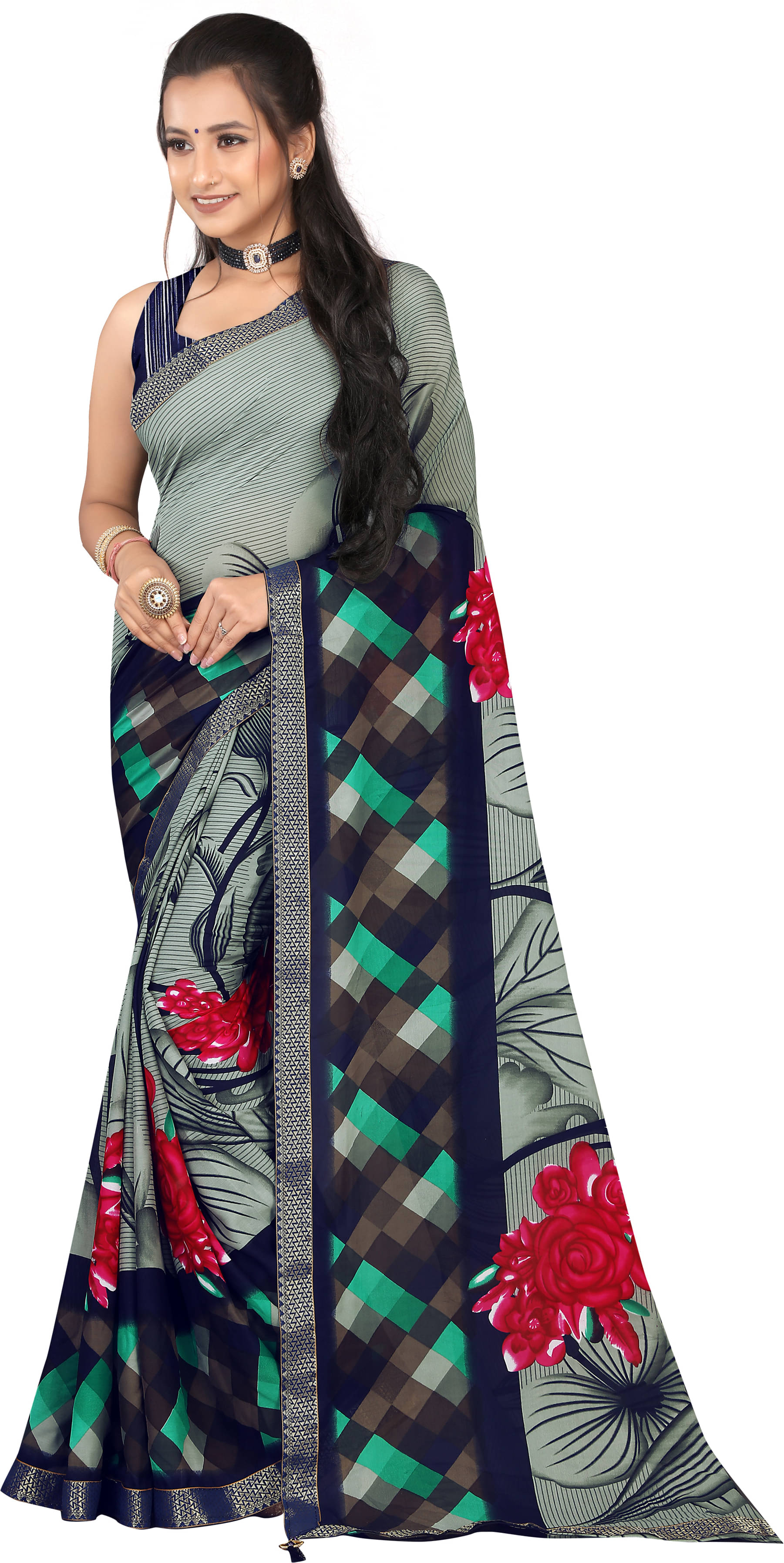 LEELAVATI Georgette Embroidered Saree With Unstitched Blouse Piece ( Multicolor ) LEELAVATI Georgette Embroidered Saree With Unstitched Blouse Piece ( Multicolor )