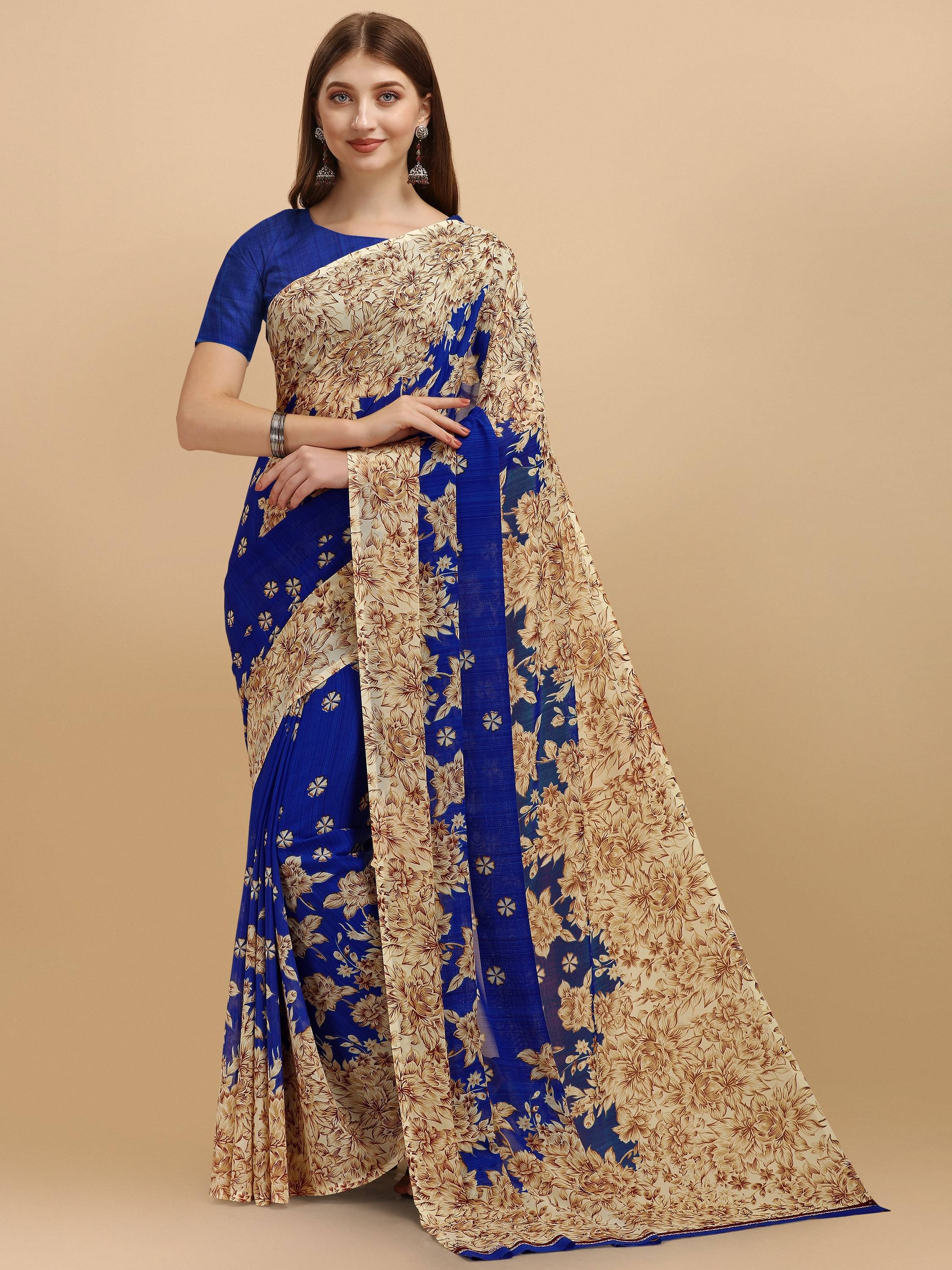     			LEELAVATI Georgette Printed Saree With Unstitched Blouse Piece ( Multicolor )