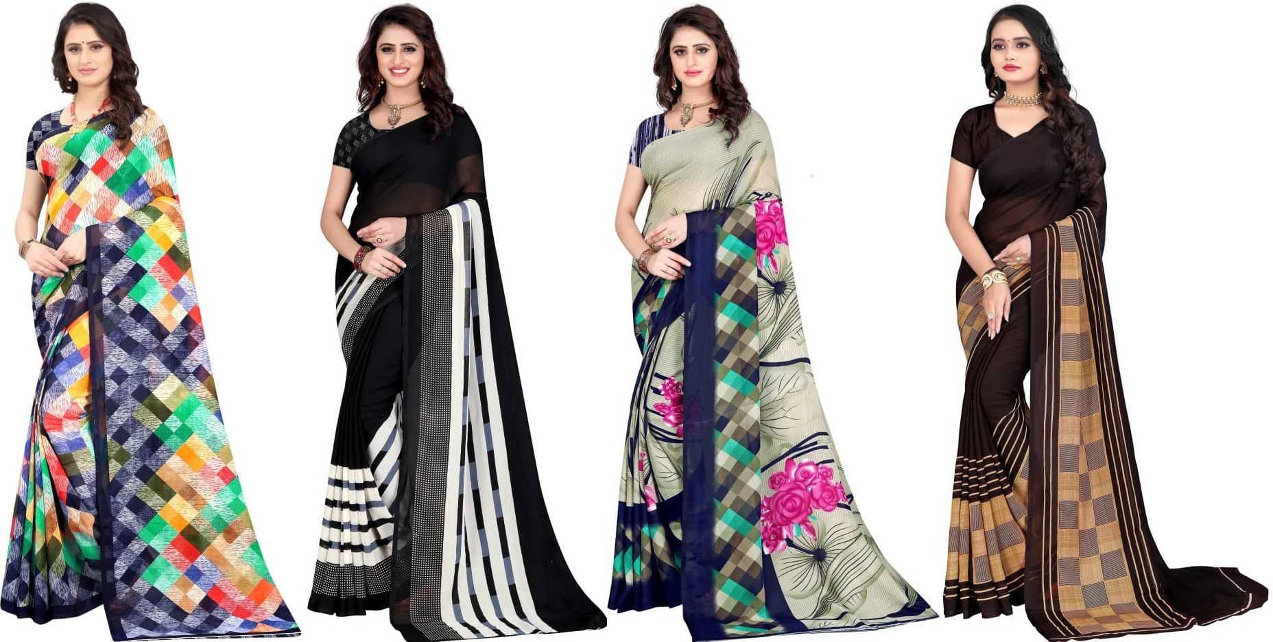 LEELAVATI Georgette Printed Saree With Unstitched Blouse Piece ( Multicolor ) - Sarees | Buy online on ZillyBuy
