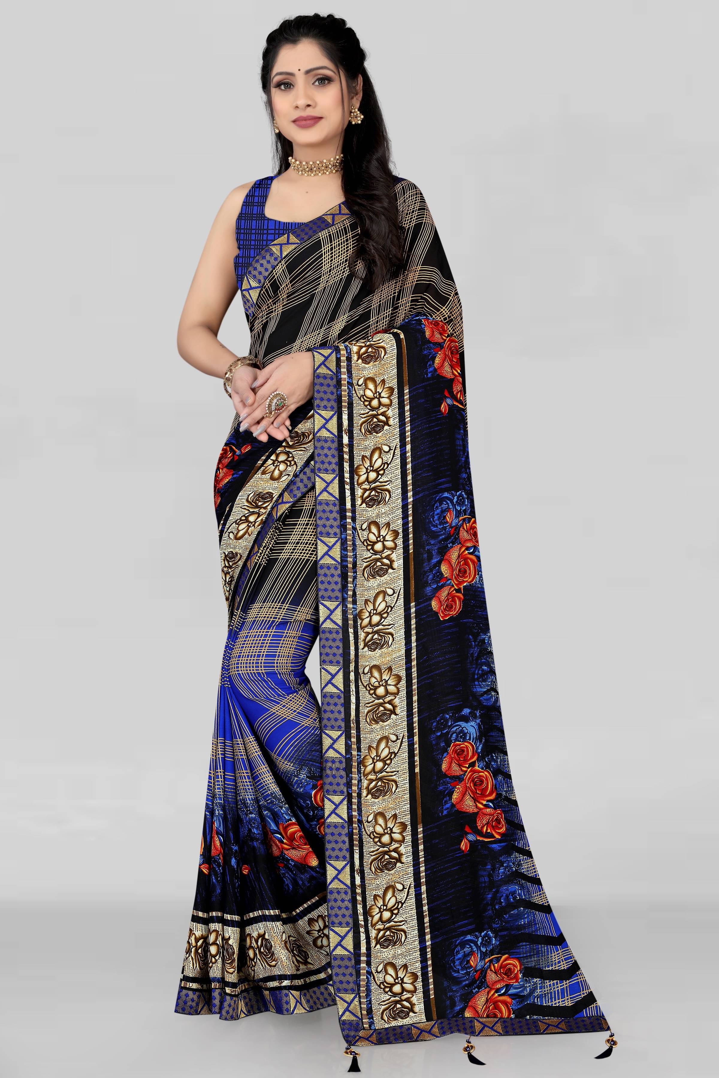     			LEELAVATI Georgette Embroidered Saree With Unstitched Blouse Piece ( Multicolor )