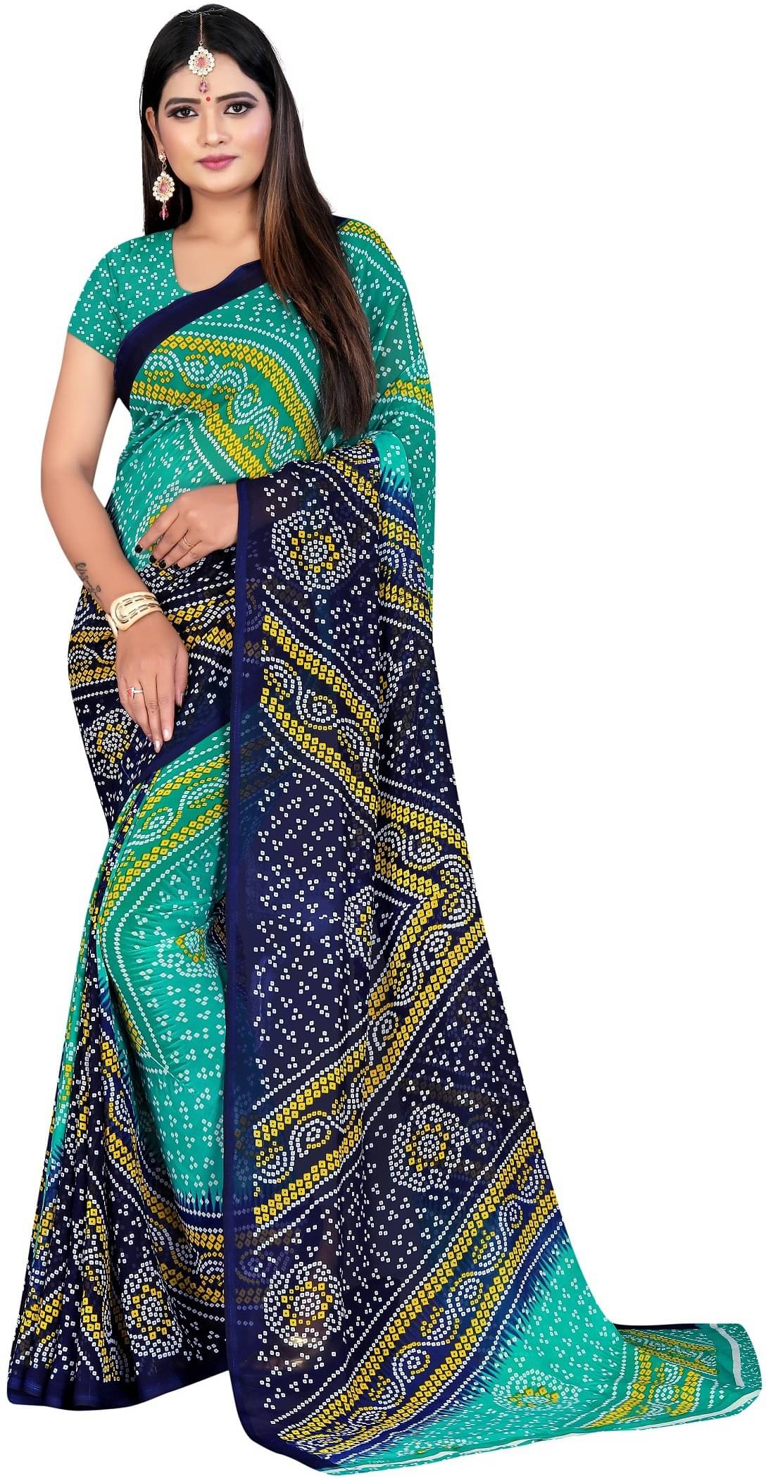    			LEELAVATI Georgette Printed Saree With Unstitched Blouse Piece ( Multicolor )