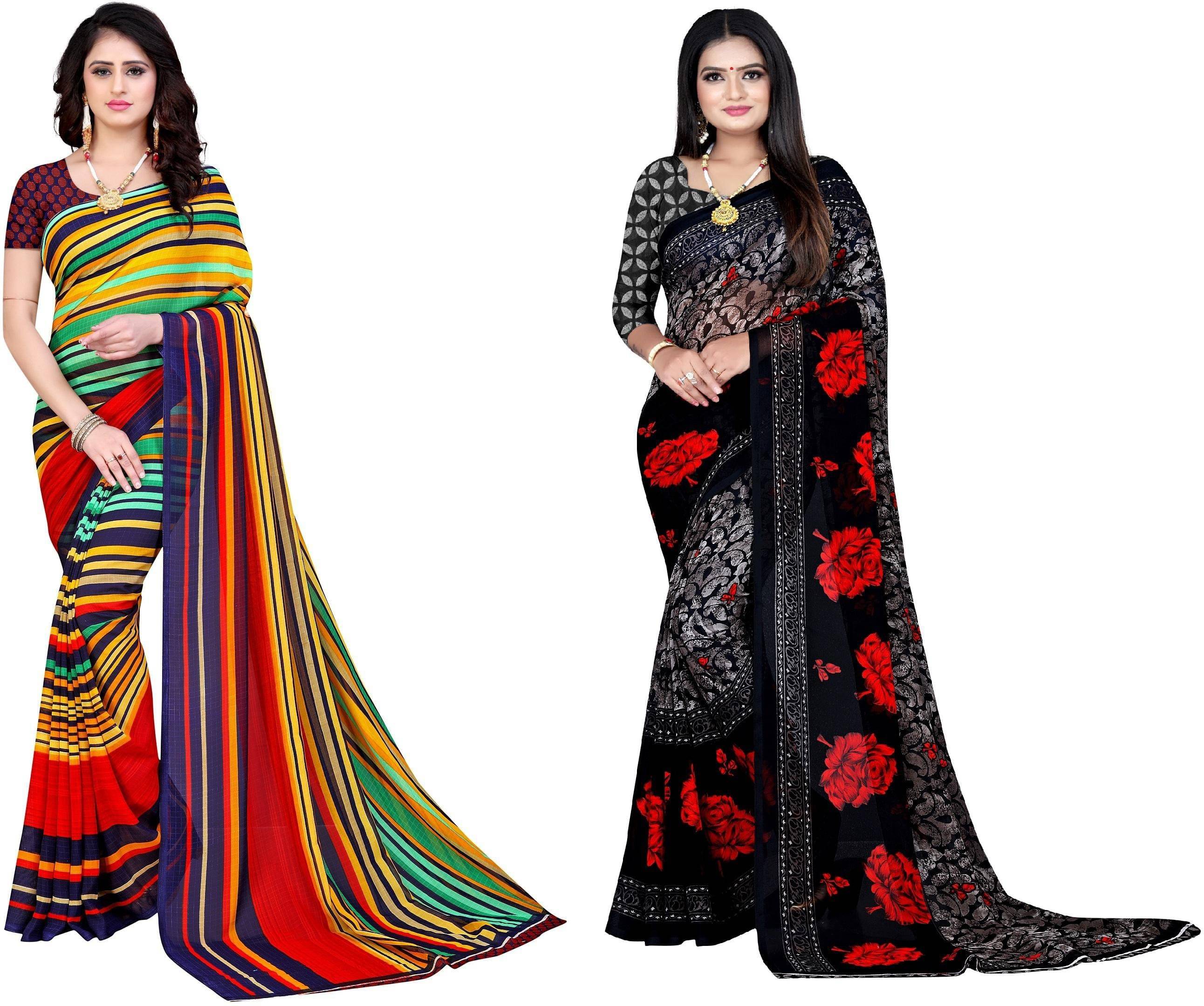     			LEELAVATI Georgette Striped Saree With Unstitched Blouse Piece ( Multicolor )