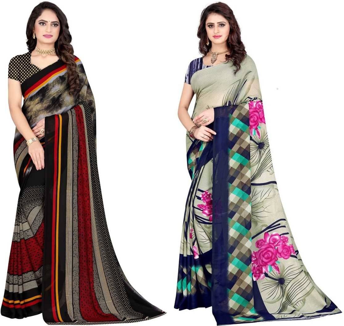 LEELAVATI Georgette Printed Saree With Unstitched Blouse Piece ( Multicolor ) LEELAVATI Georgette Printed Saree With Unstitched Blouse Piece ( Multicolor )