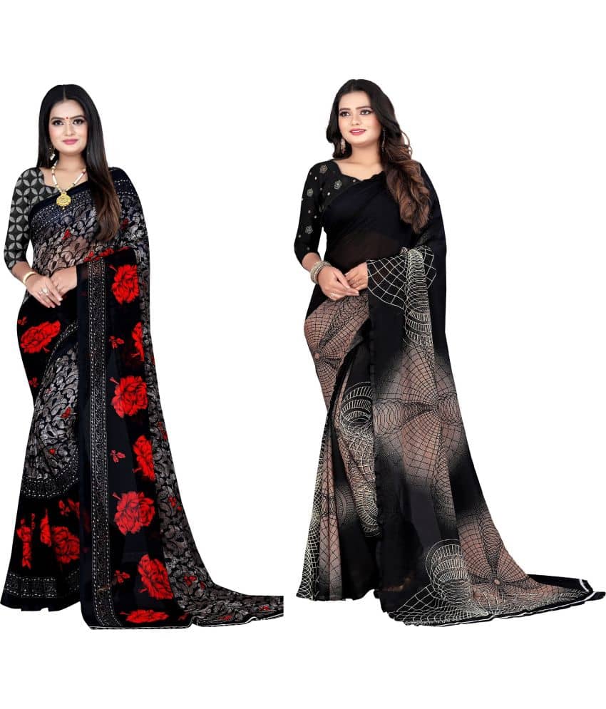 LEELAVATI Georgette Printed Saree With Unstitched Blouse Piece ( Multicolor ) - Sarees | Buy online on ZillyBuy