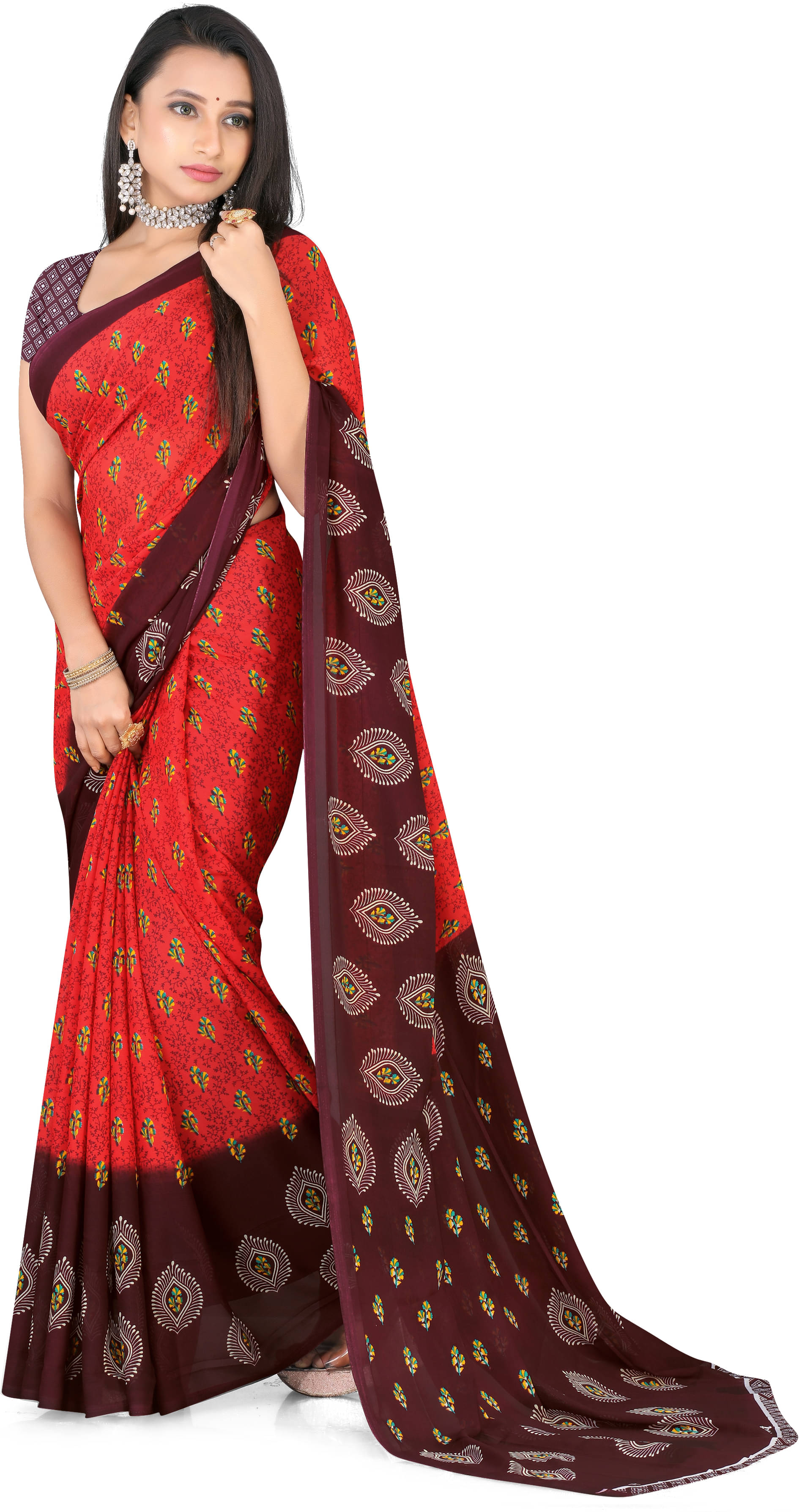     			LEELAVATI Georgette Printed Saree With Unstitched Blouse Piece ( Multicolor )