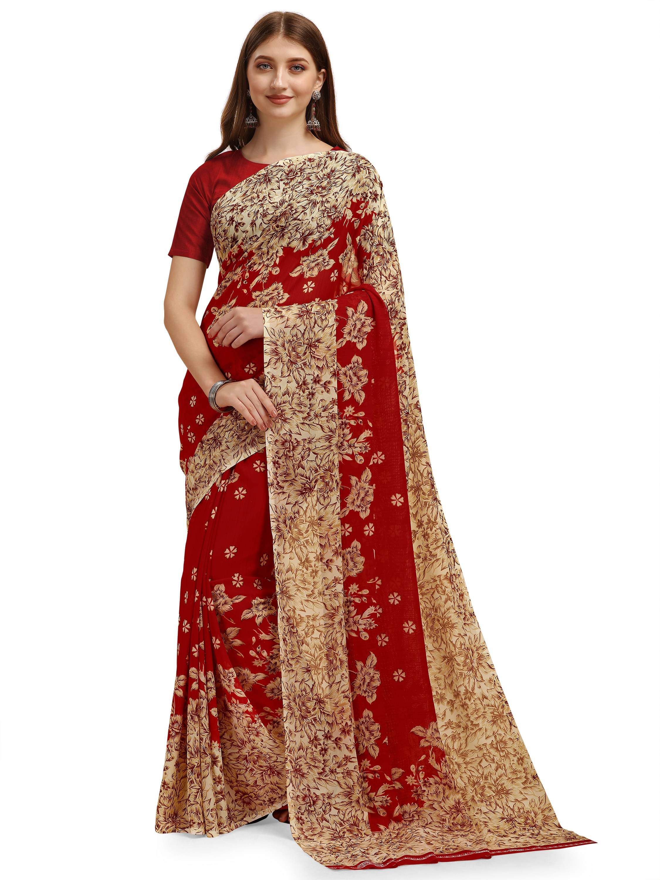 LEELAVATI Georgette Printed Saree With Unstitched Blouse Piece ( Multicolor ) LEELAVATI Georgette Printed Saree With Unstitched Blouse Piece ( Multicolor )