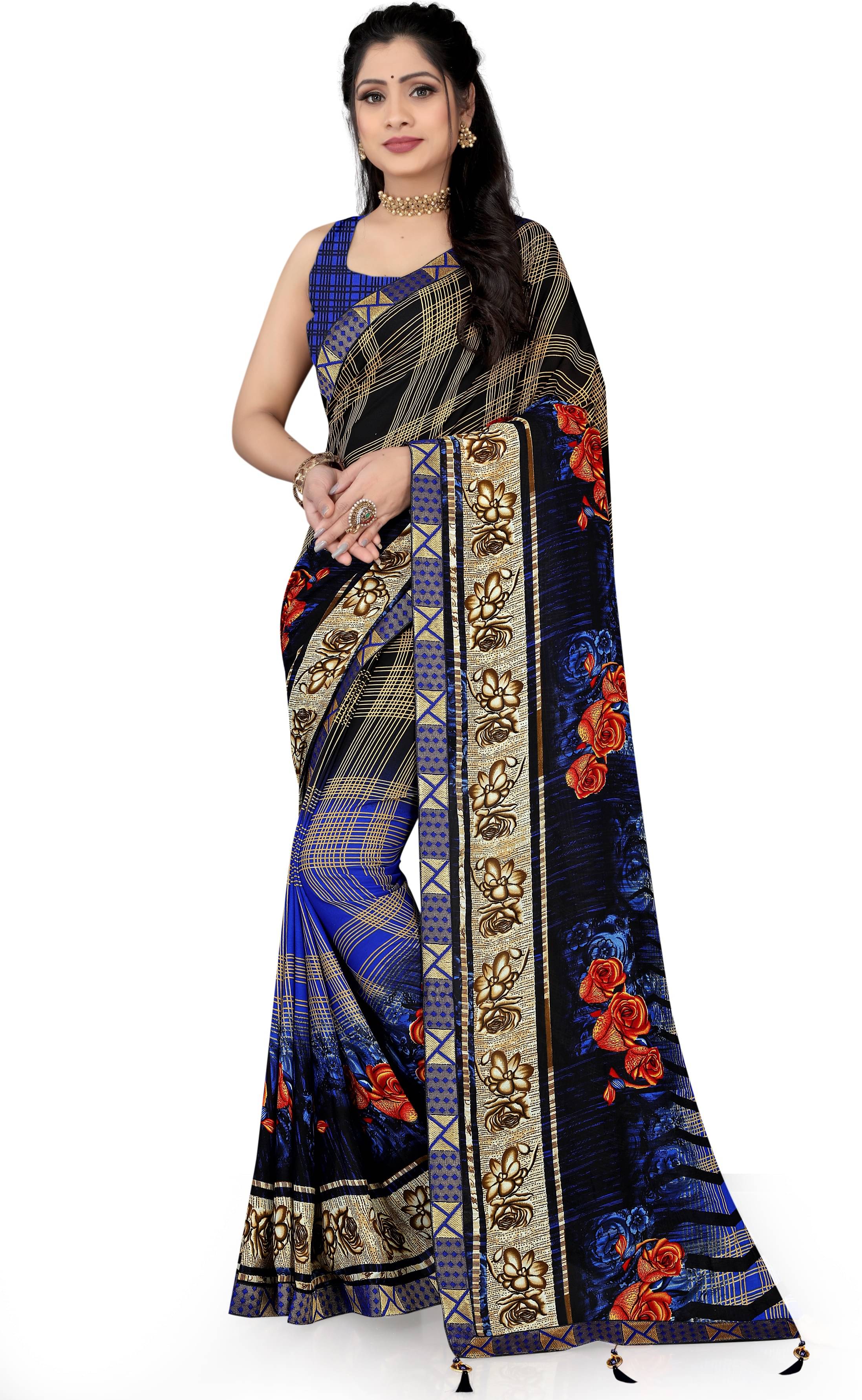 LEELAVATI Georgette Embroidered Saree With Unstitched Blouse Piece ( Multicolor ) LEELAVATI Georgette Embroidered Saree With Unstitched Blouse Piece ( Multicolor )