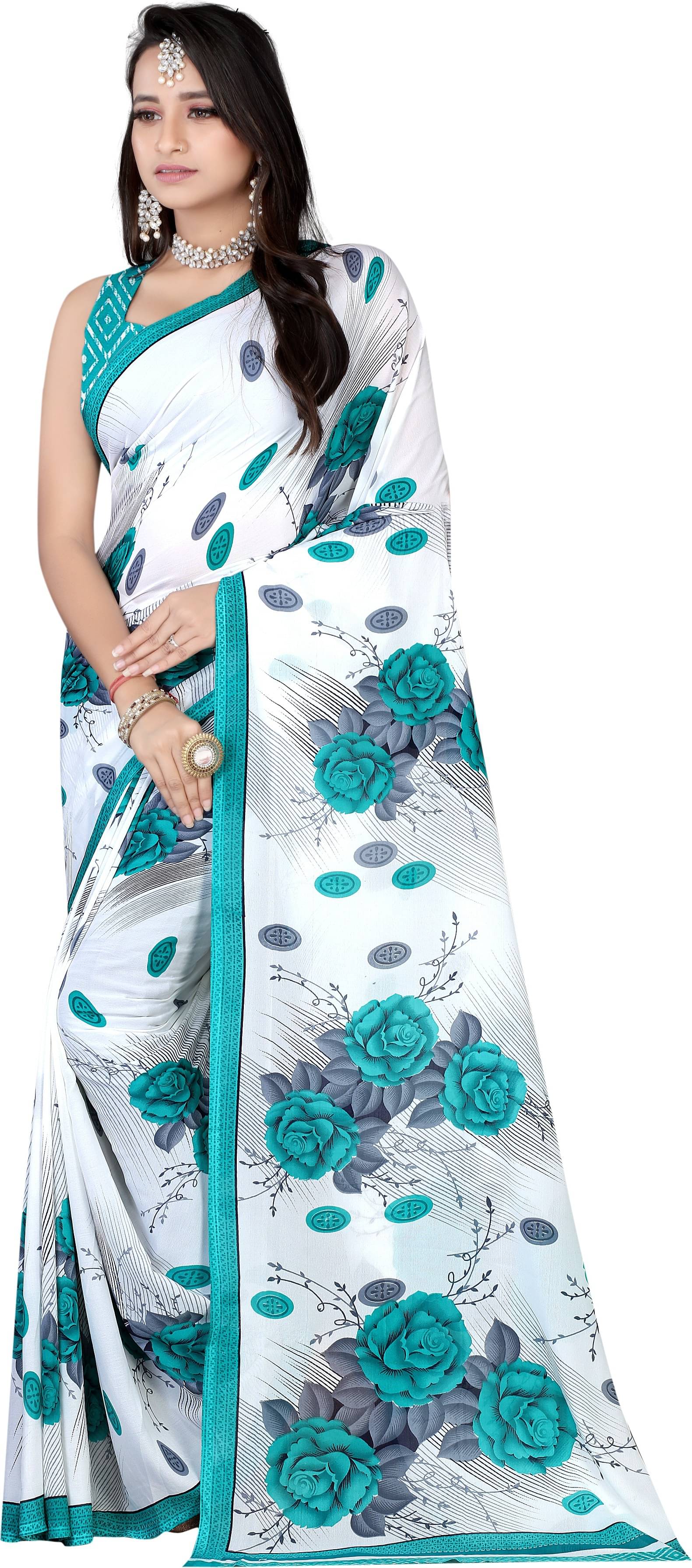 LEELAVATI Georgette Printed Saree With Unstitched Blouse Piece ( Multicolor ) LEELAVATI Georgette Printed Saree With Unstitched Blouse Piece ( Multicolor )