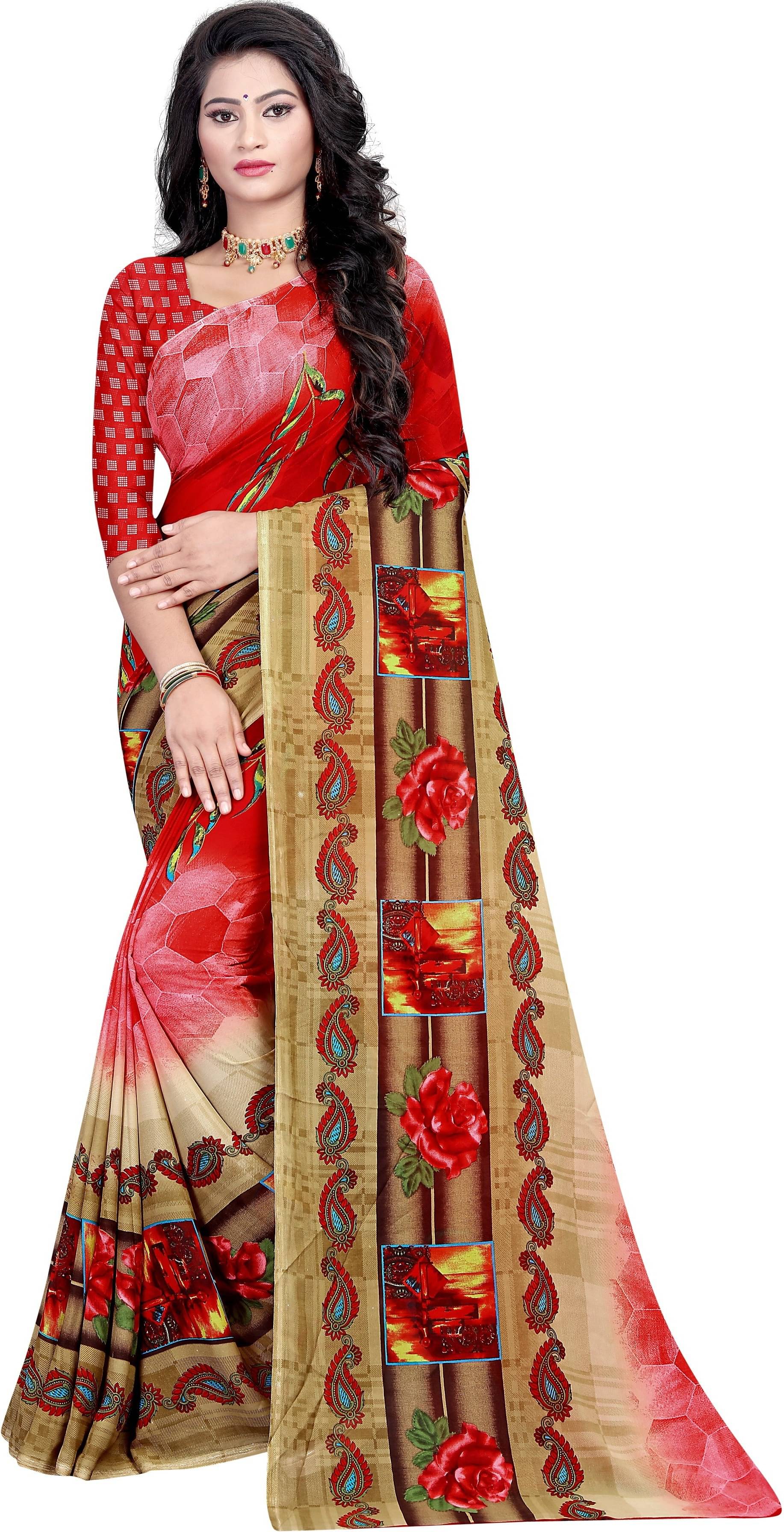     			LEELAVATI Georgette Printed Saree With Unstitched Blouse Piece ( Multicolor )