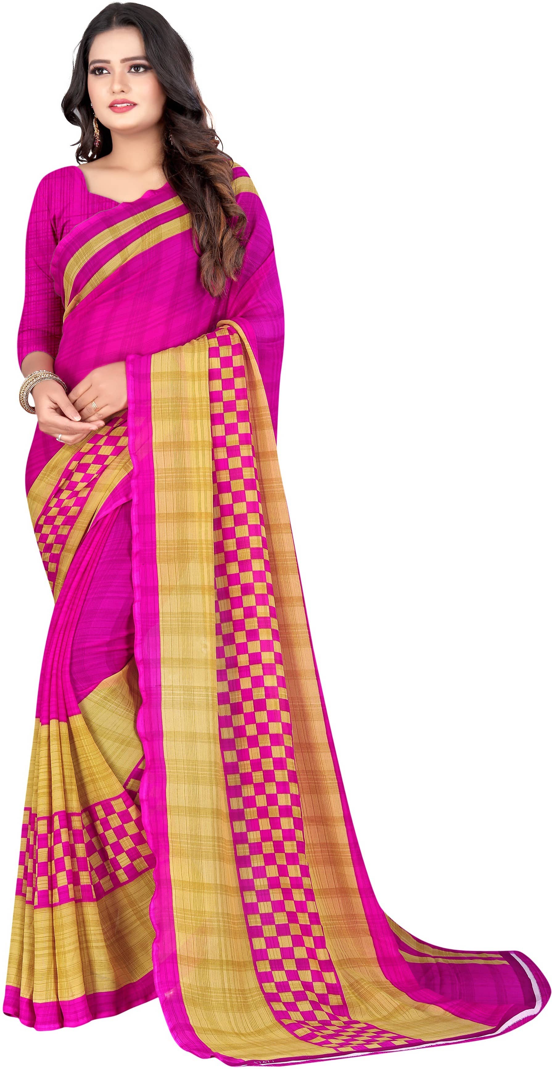 LEELAVATI Georgette Colorblock Saree With Unstitched Blouse Piece ( Multicolor ) - Sarees | Buy online on ZillyBuy