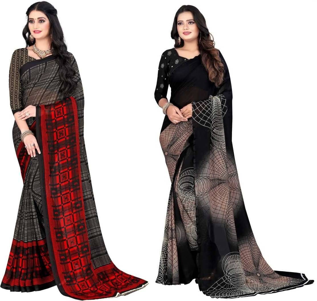 LEELAVATI Georgette Printed Saree With Unstitched Blouse Piece ( Multicolor ) LEELAVATI Georgette Printed Saree With Unstitched Blouse Piece ( Multicolor )