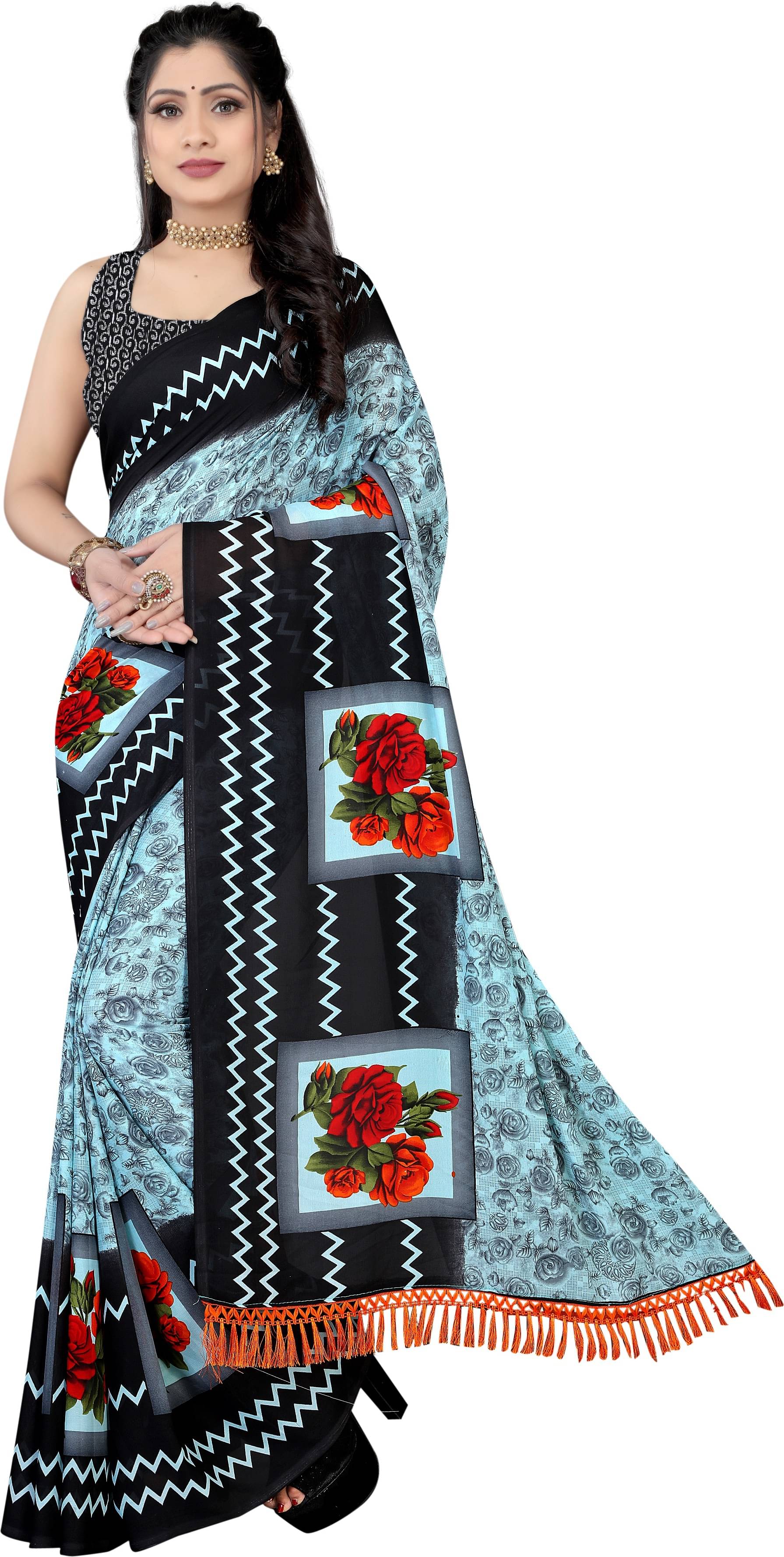 LEELAVATI Georgette Embroidered Saree With Unstitched Blouse Piece ( Multicolor ) LEELAVATI Georgette Embroidered Saree With Unstitched Blouse Piece ( Multicolor )