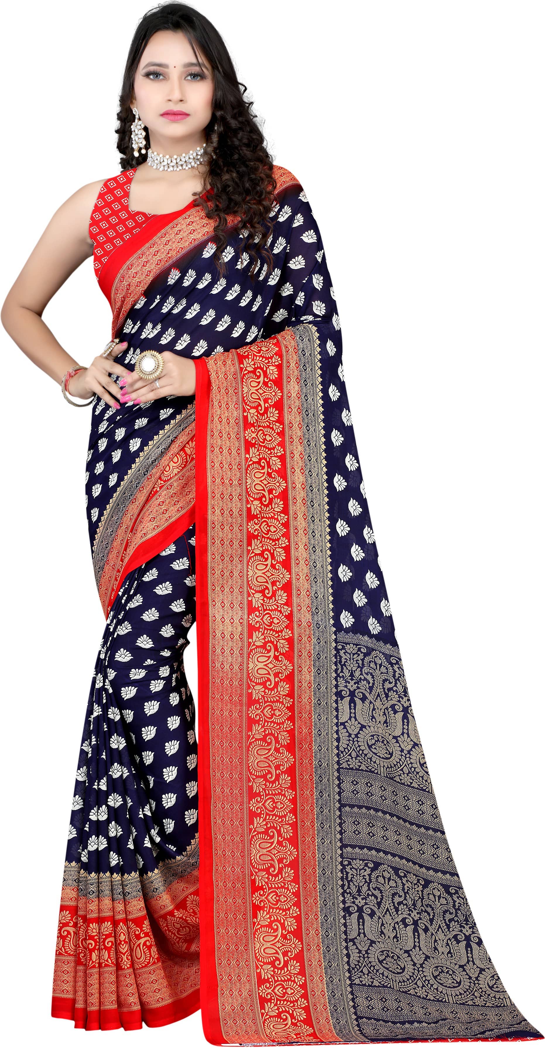 LEELAVATI Georgette Printed Saree With Unstitched Blouse Piece ( Multicolor ) - Sarees | Buy online on ZillyBuy