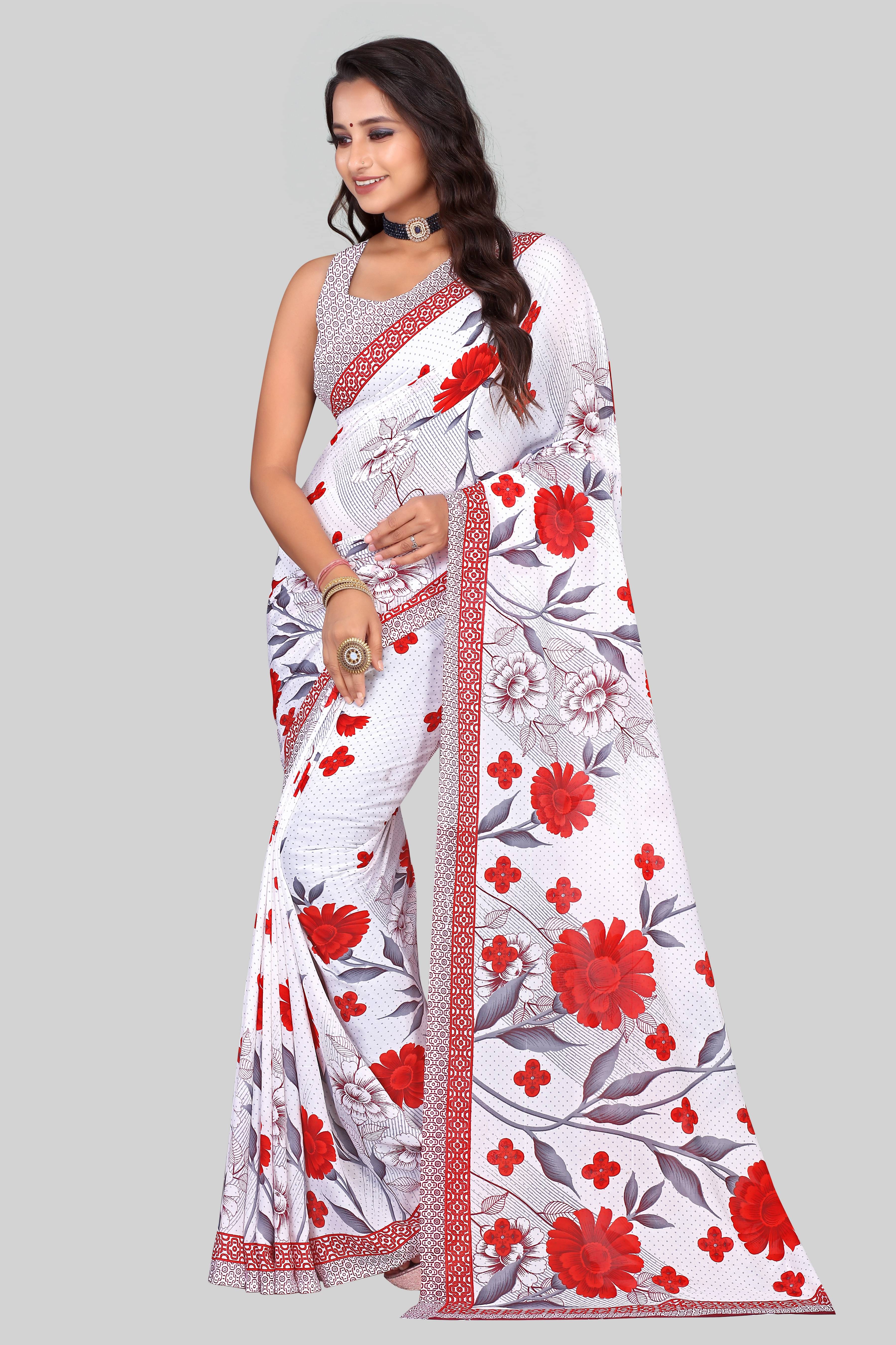 LEELAVATI Georgette Printed Saree With Unstitched Blouse Piece ( Multicolor ) LEELAVATI Georgette Printed Saree With Unstitched Blouse Piece ( Multicolor )