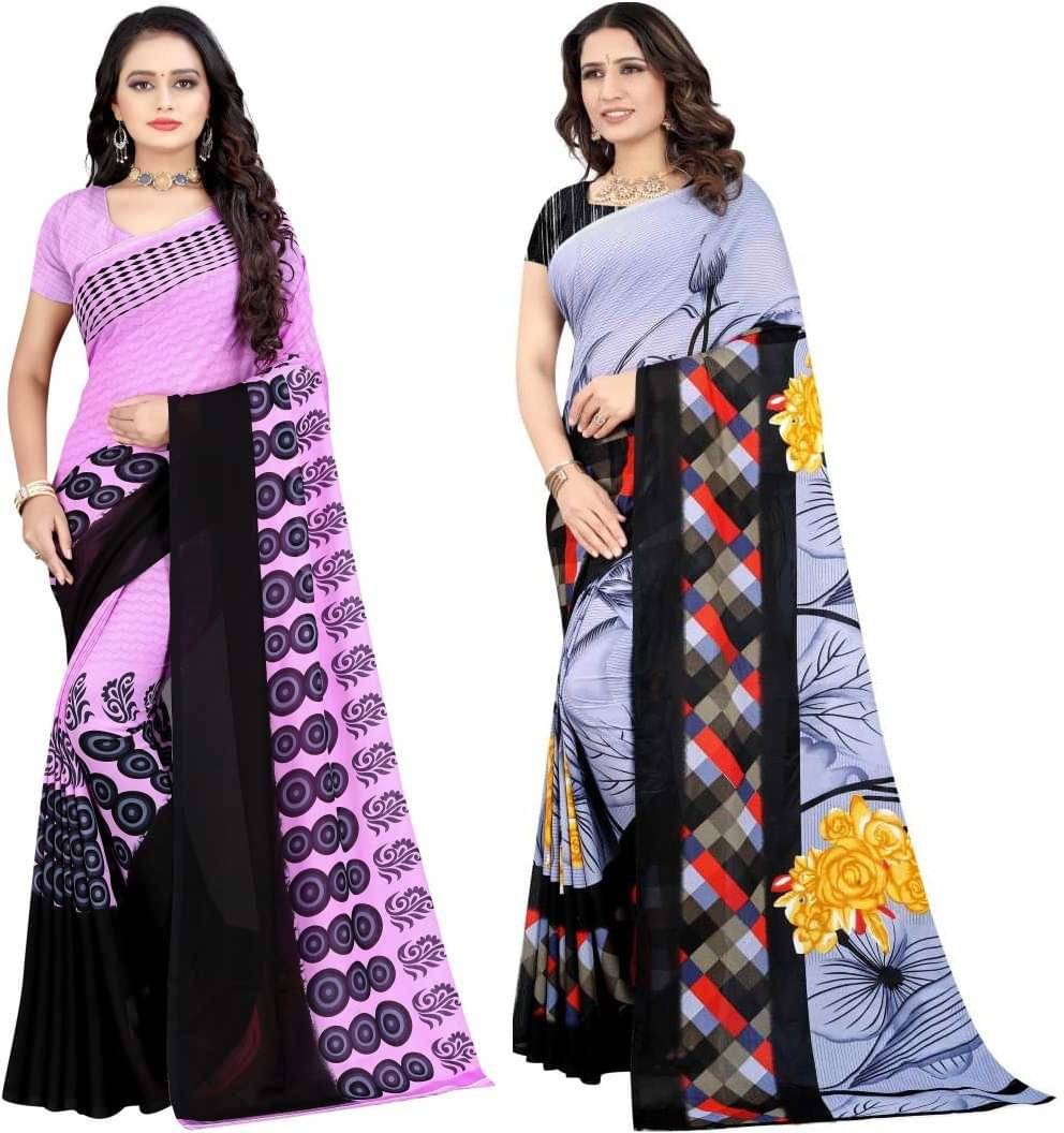 LEELAVATI Georgette Printed Saree With Unstitched Blouse Piece ( Multicolor ) LEELAVATI Georgette Printed Saree With Unstitched Blouse Piece ( Multicolor )
