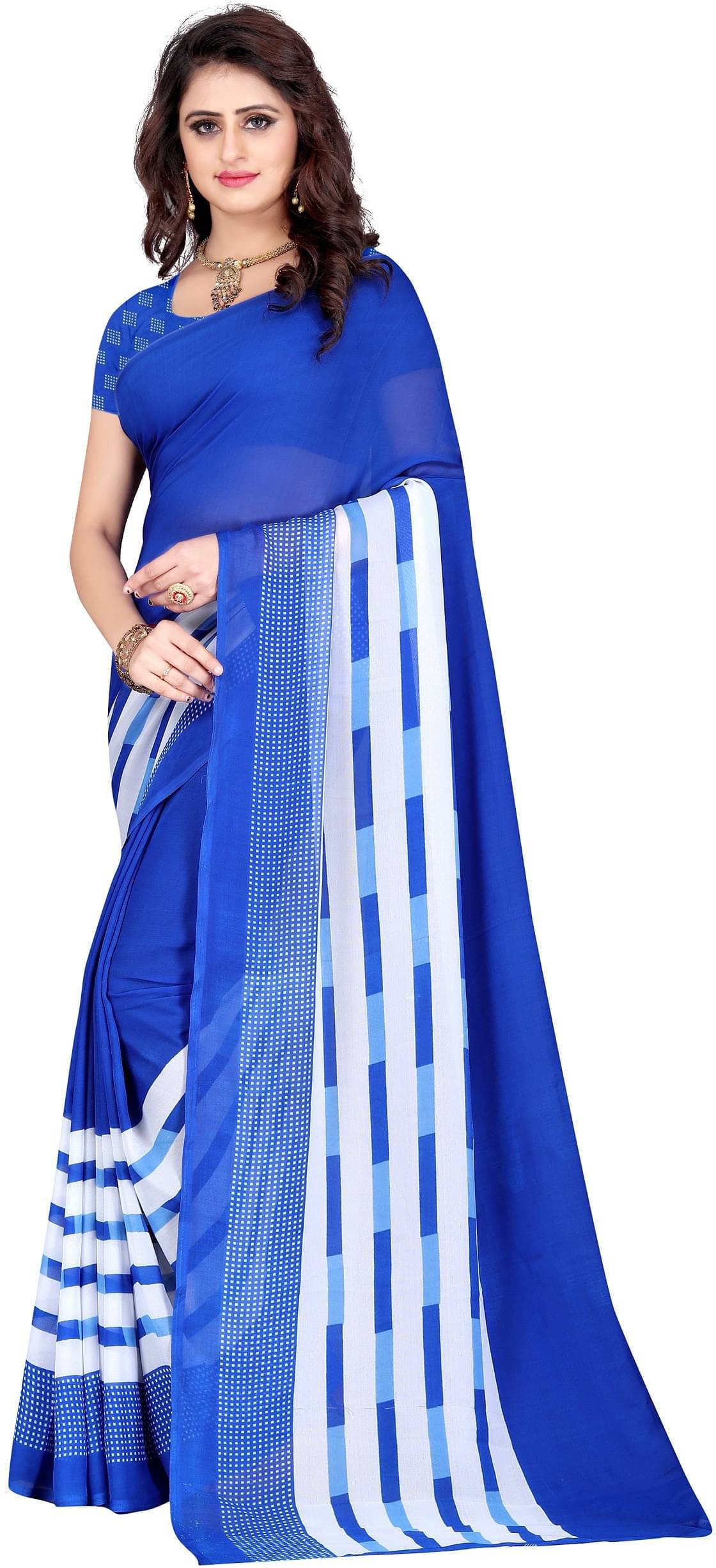 LEELAVATI Georgette Checks Saree With Unstitched Blouse Piece ( Multicolor ) LEELAVATI Georgette Checks Saree With Unstitched Blouse Piece ( Multicolor )
