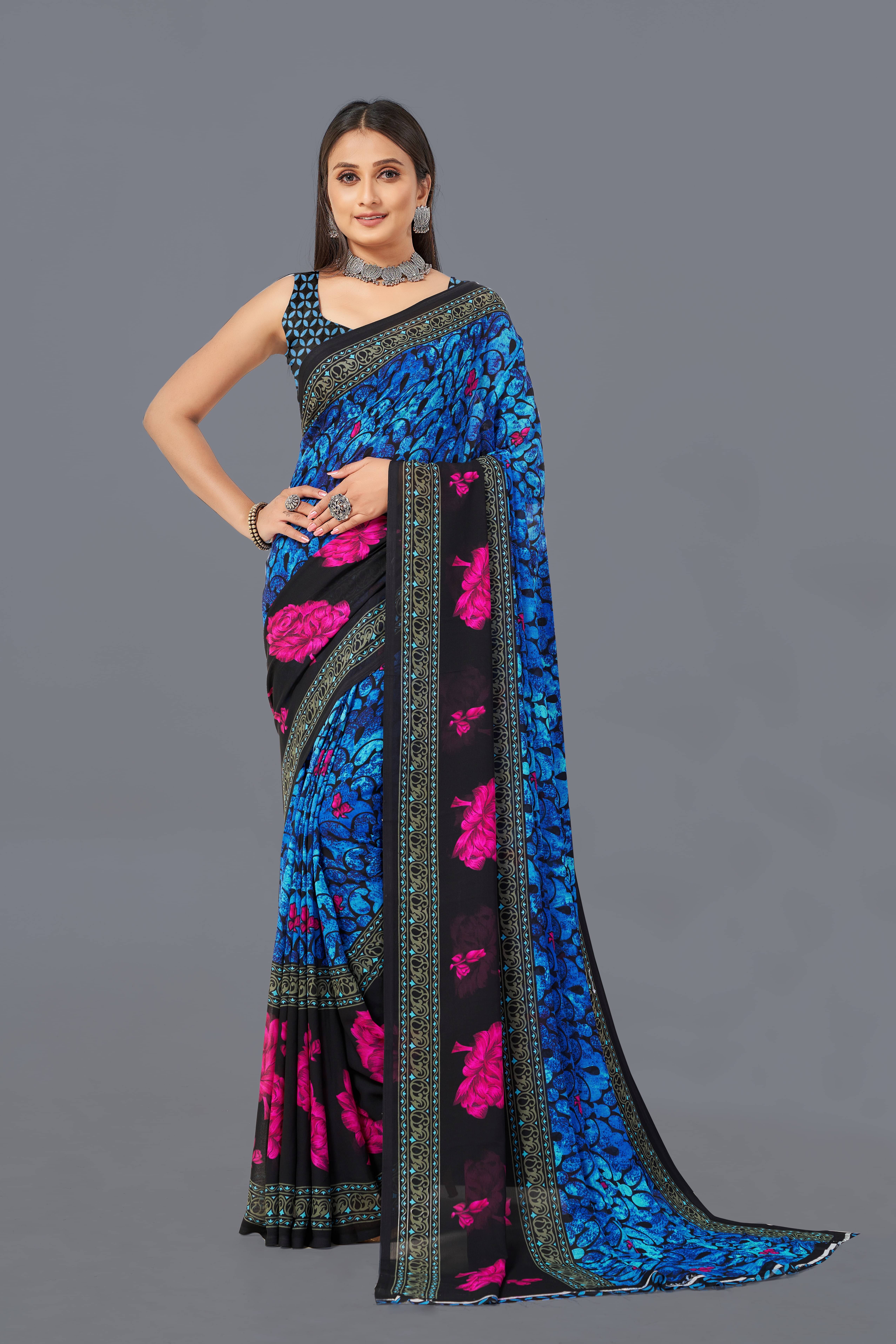 LEELAVATI Georgette Printed Saree With Unstitched Blouse Piece ( Multicolor ) LEELAVATI Georgette Printed Saree With Unstitched Blouse Piece ( Multicolor )