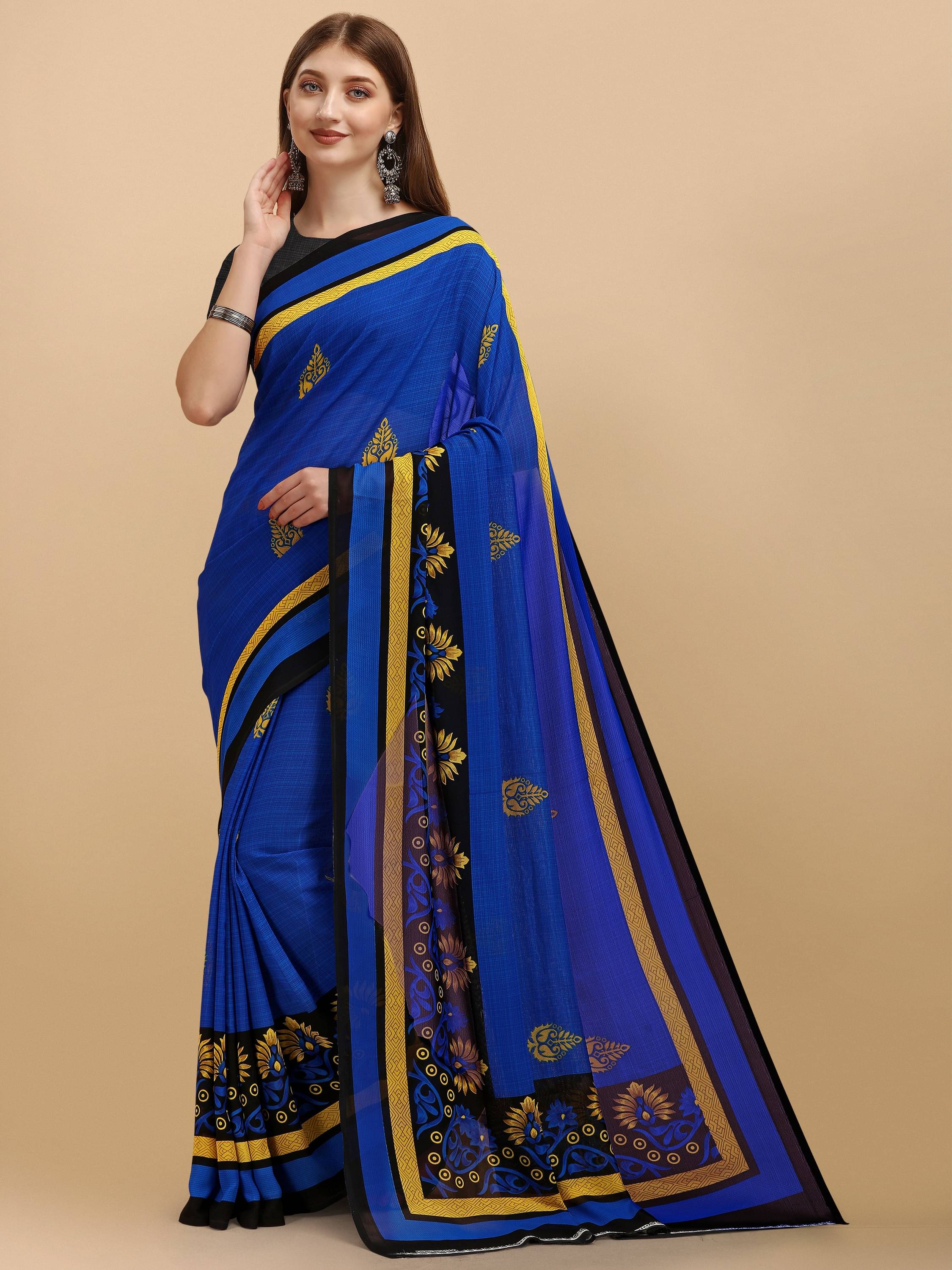     			LEELAVATI Georgette Printed Saree With Unstitched Blouse Piece ( Multicolor )