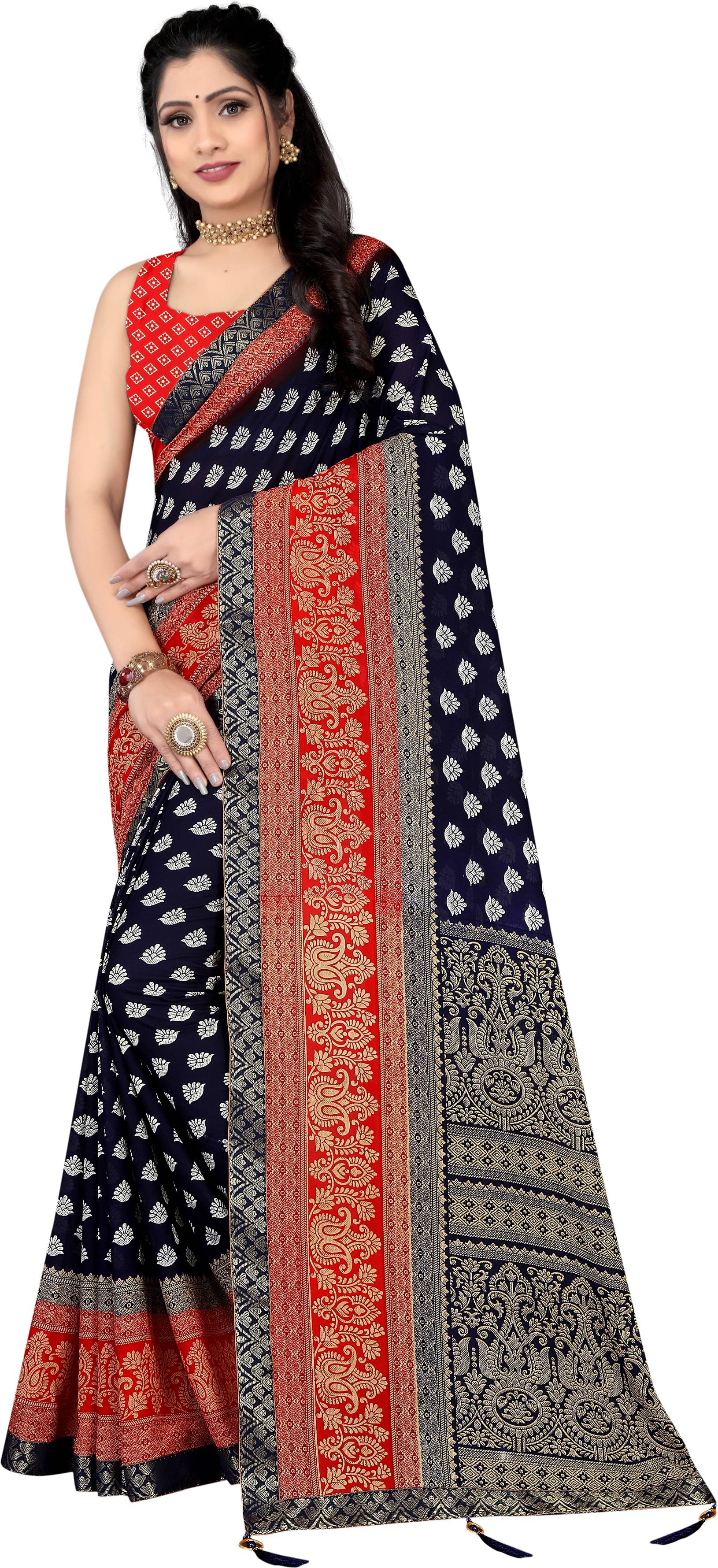     			LEELAVATI Georgette Embroidered Saree With Unstitched Blouse Piece ( Navy Blue )