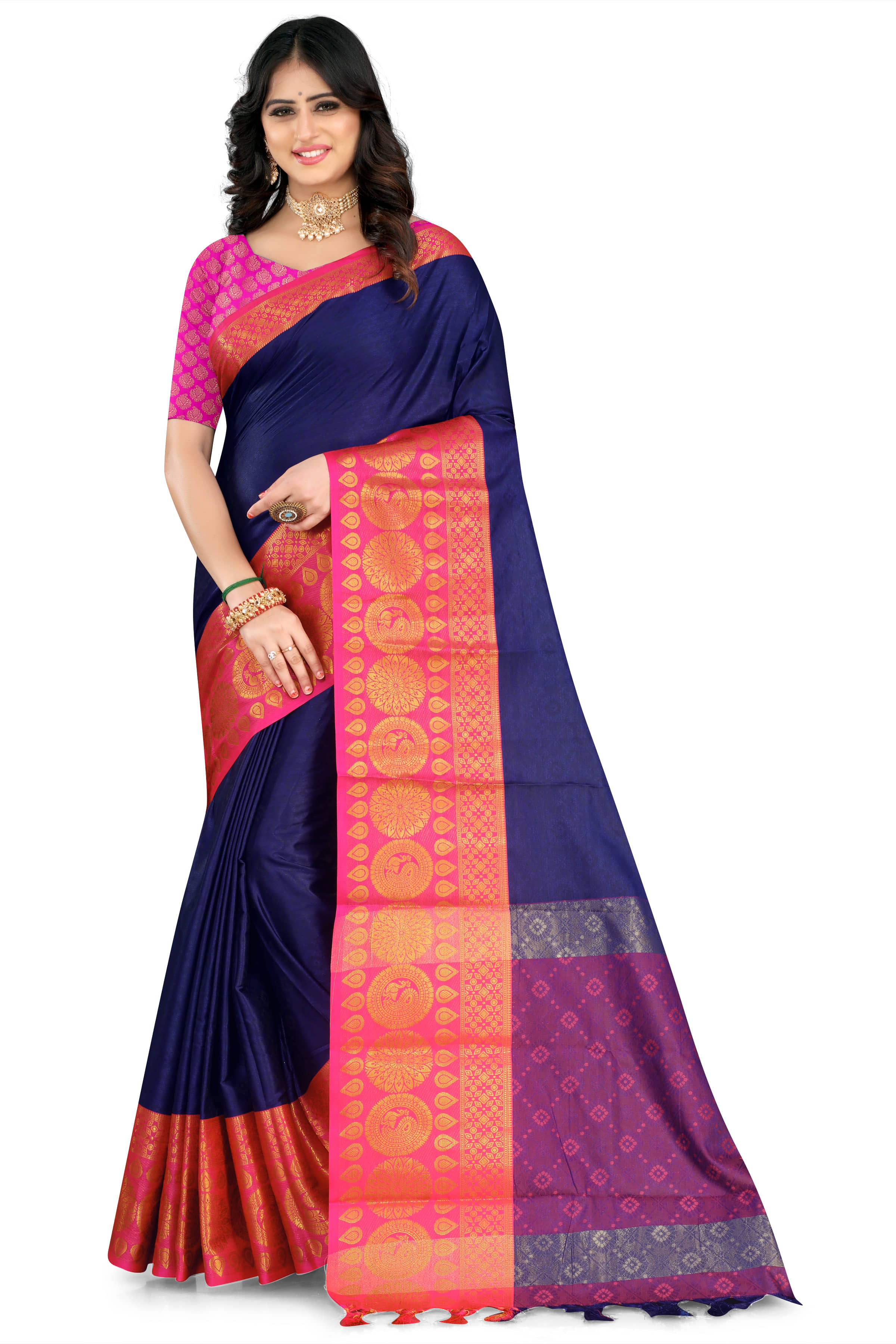 LEELAVATI Silk Woven Saree With Unstitched Blouse Piece ( Navy Blue ) - Sarees | Buy online on ZillyBuy