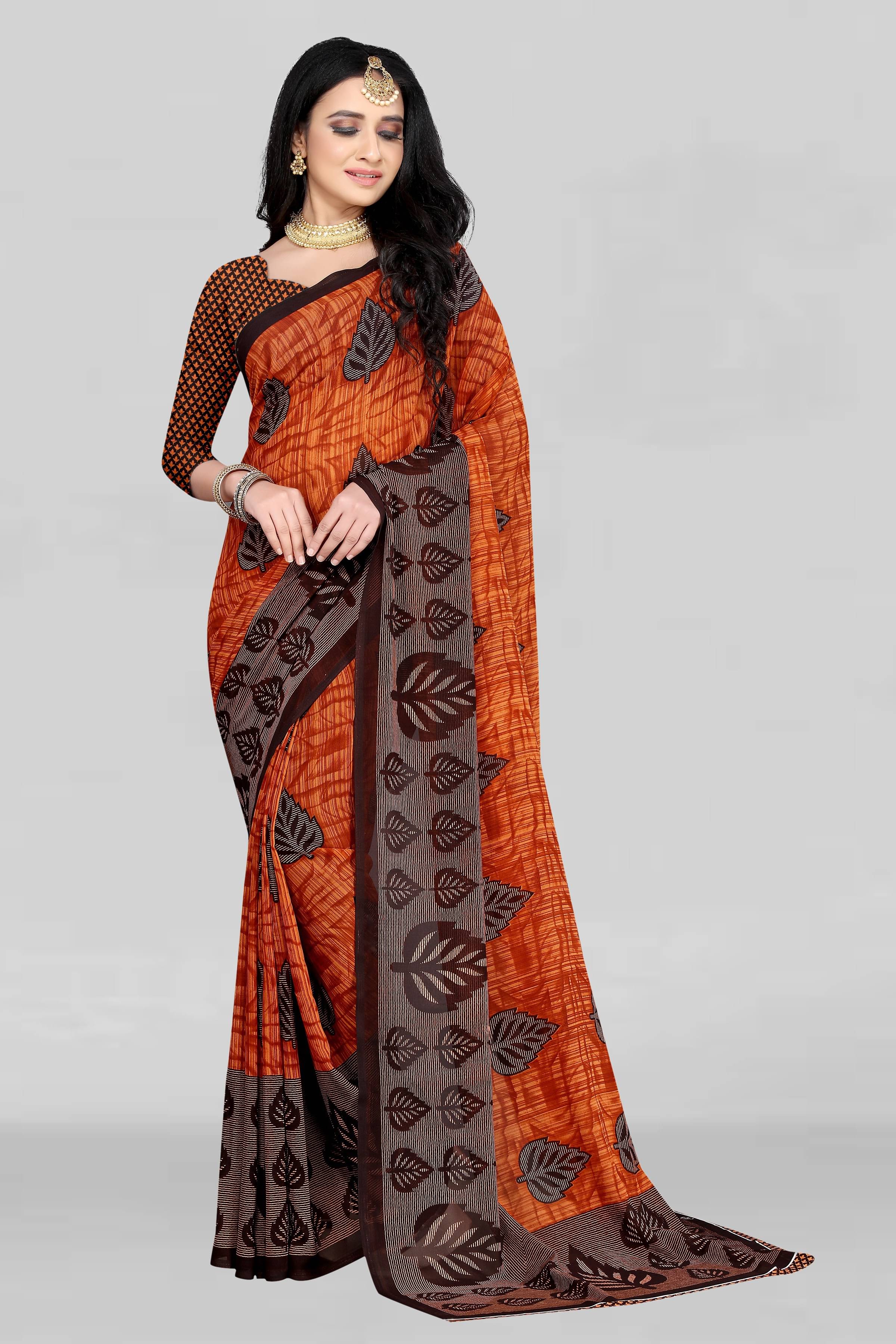 LEELAVATI Georgette Printed Saree With Unstitched Blouse Piece ( Orange ) LEELAVATI Georgette Printed Saree With Unstitched Blouse Piece ( Orange )