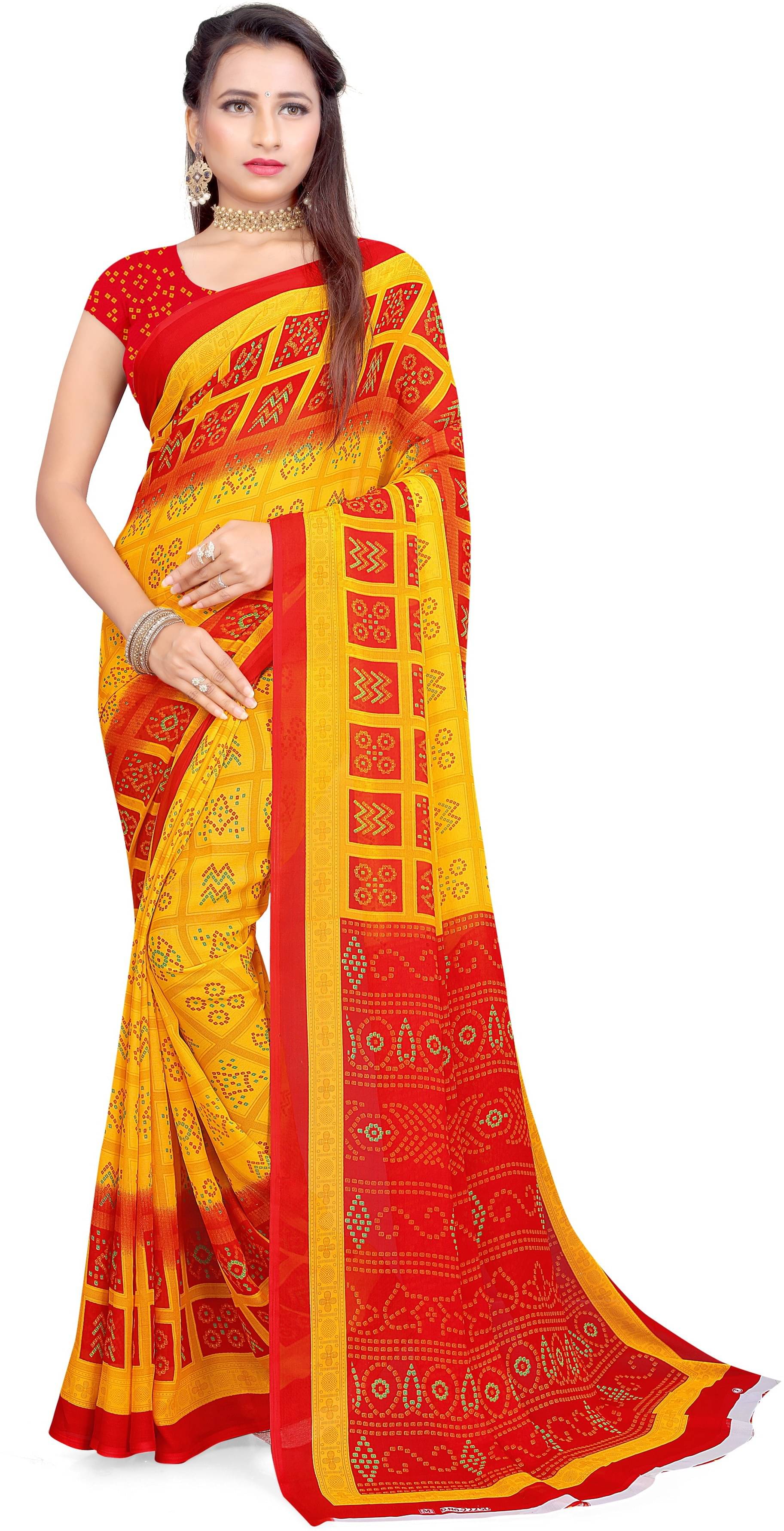     			LEELAVATI Georgette Printed Saree With Unstitched Blouse Piece ( Orange )