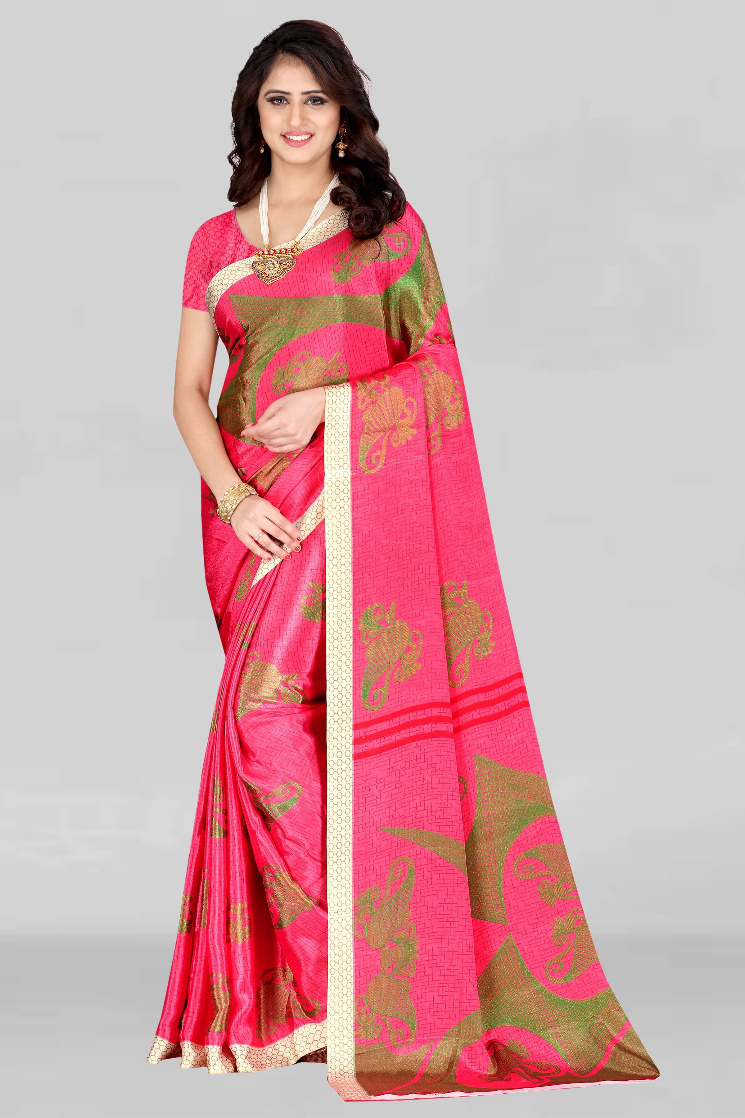 LEELAVATI Crepe Printed Saree With Unstitched Blouse Piece ( Pink ) LEELAVATI Crepe Printed Saree With Unstitched Blouse Piece ( Pink )